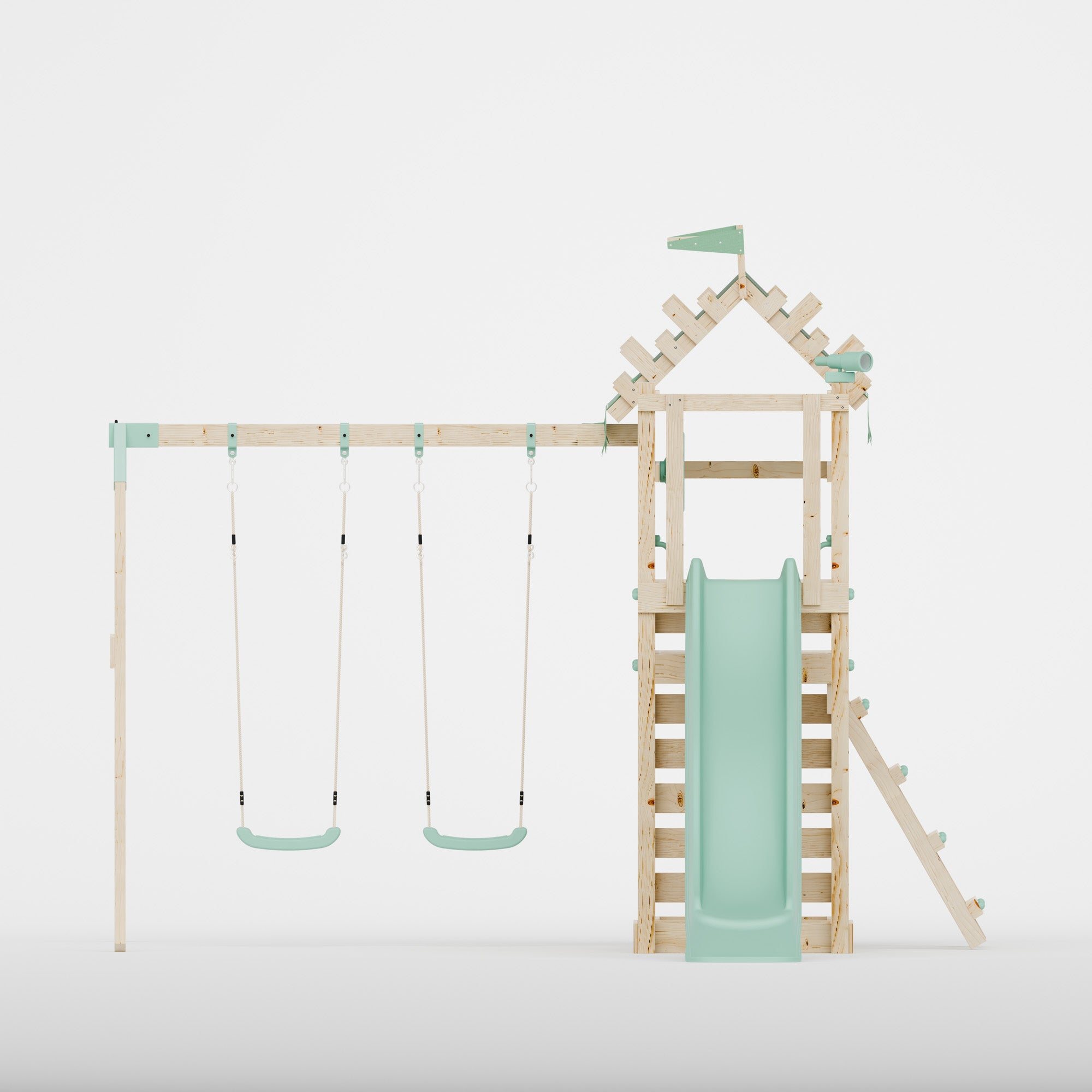 Climbing Frame with Double Swing Extended Height Platform & 2.65m Slide - Enchanted Grove Watchtower II