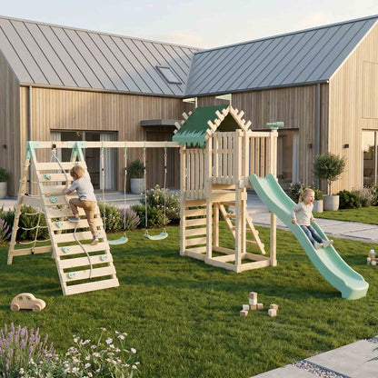 Climbing Frame with Double Swing Extended Height Platform & Climbing Wall & 2.65m Slide - Enchanted Grove Watchtower III