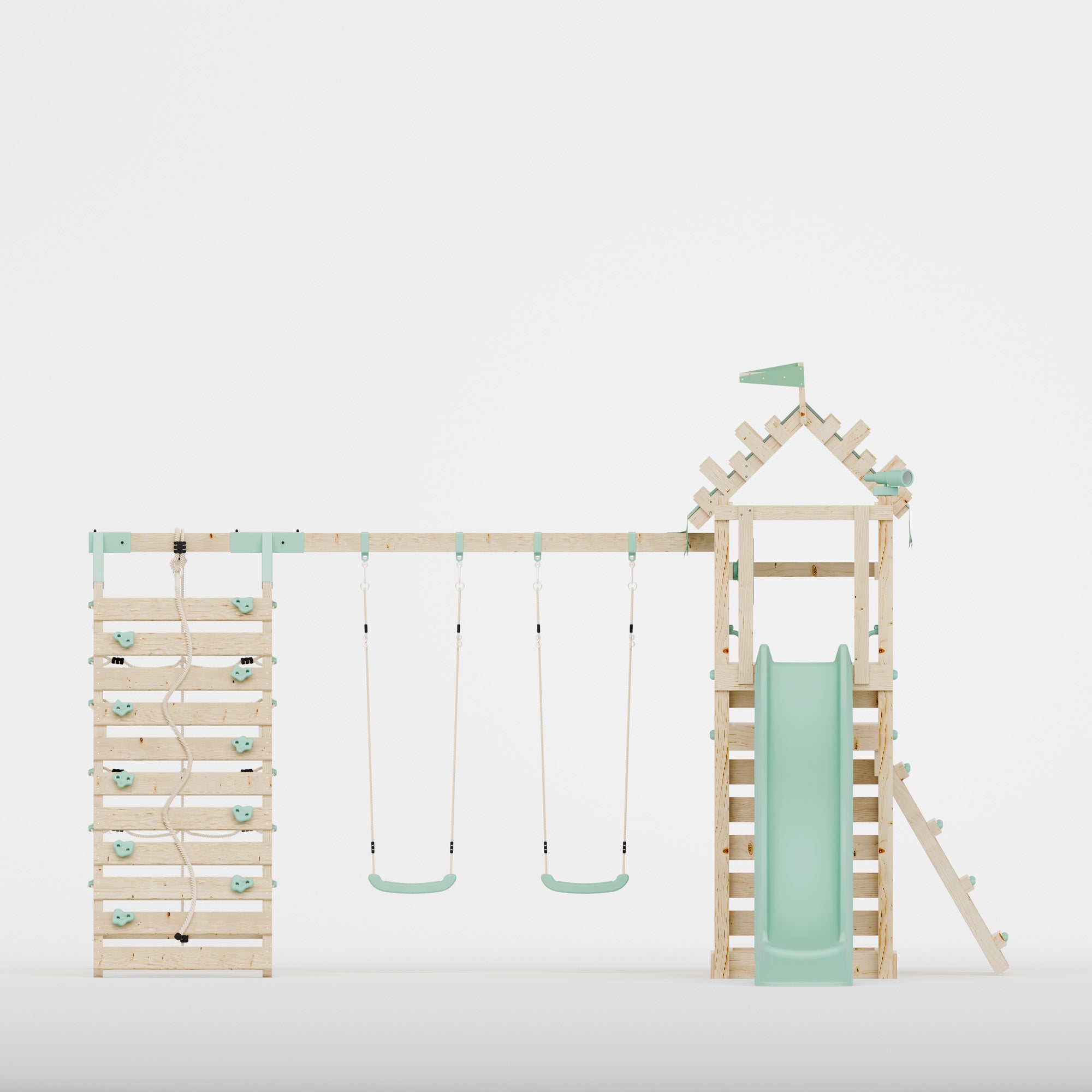 Climbing Frame with Double Swing Extended Height Platform & Climbing Wall & 2.65m Slide - Enchanted Grove Watchtower III