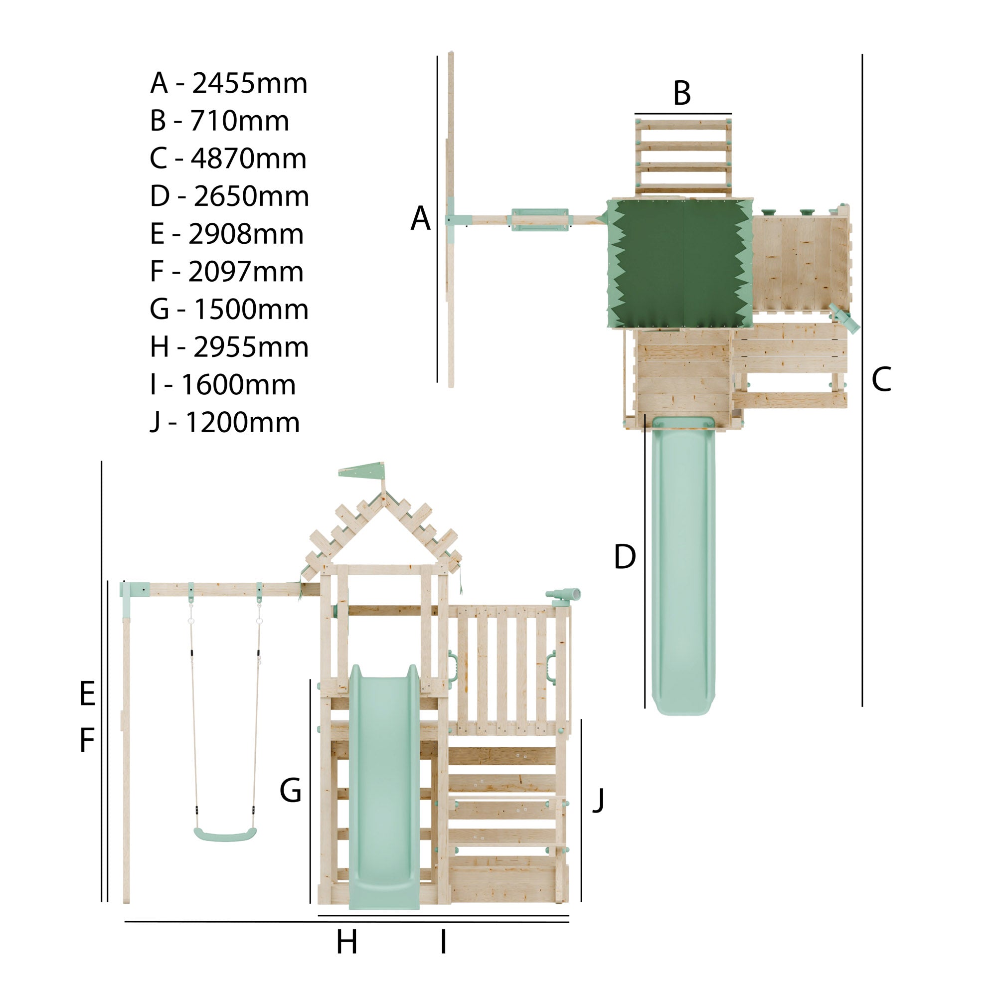 Climbing Frame with Single Swing Extended Height Platform & 2.65m Slide & Picnic Table - Enchanted Grove Watchtower IV