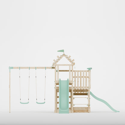 Climbing Frame with Double Swing Triple Platform & Double Slides & Picnic Tower - Enchanted Grove Watchtower VII
