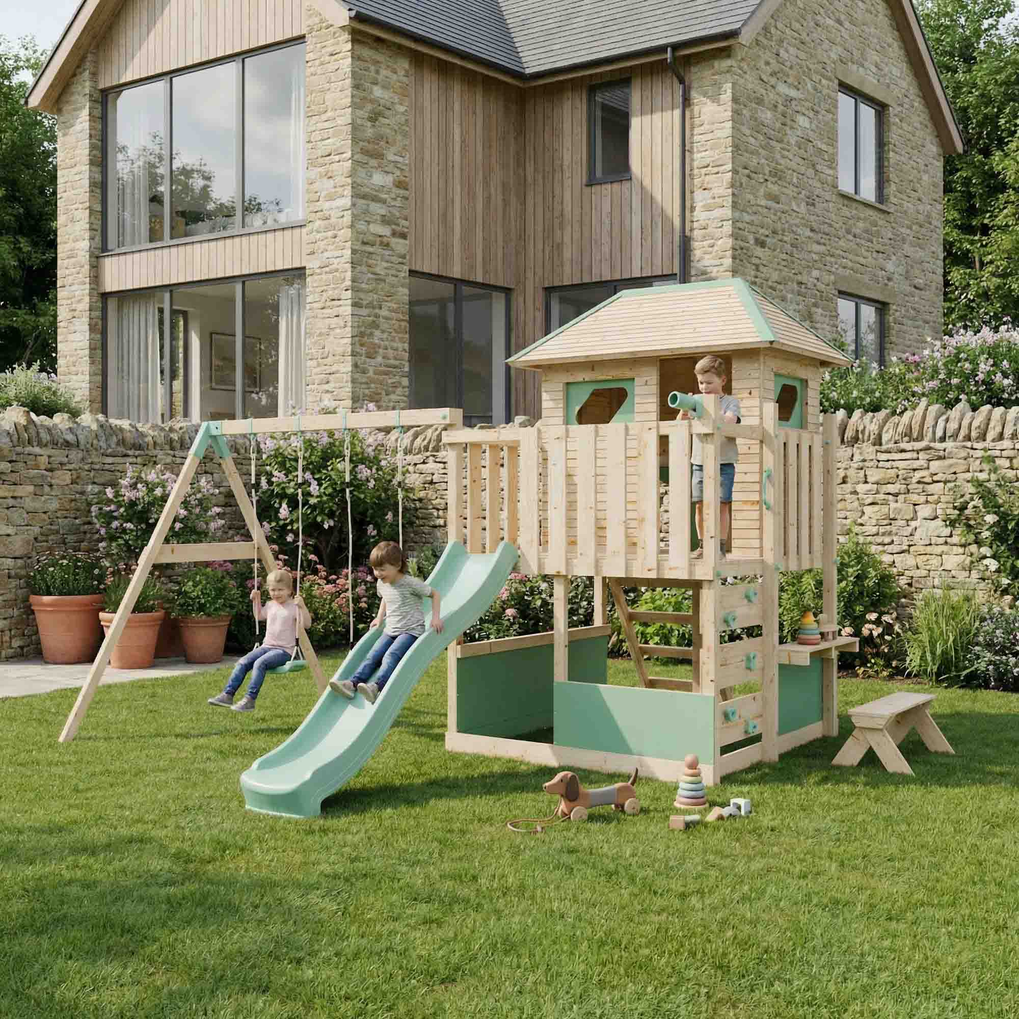 LittleSummit Large Tower Playhouse with Double Swing