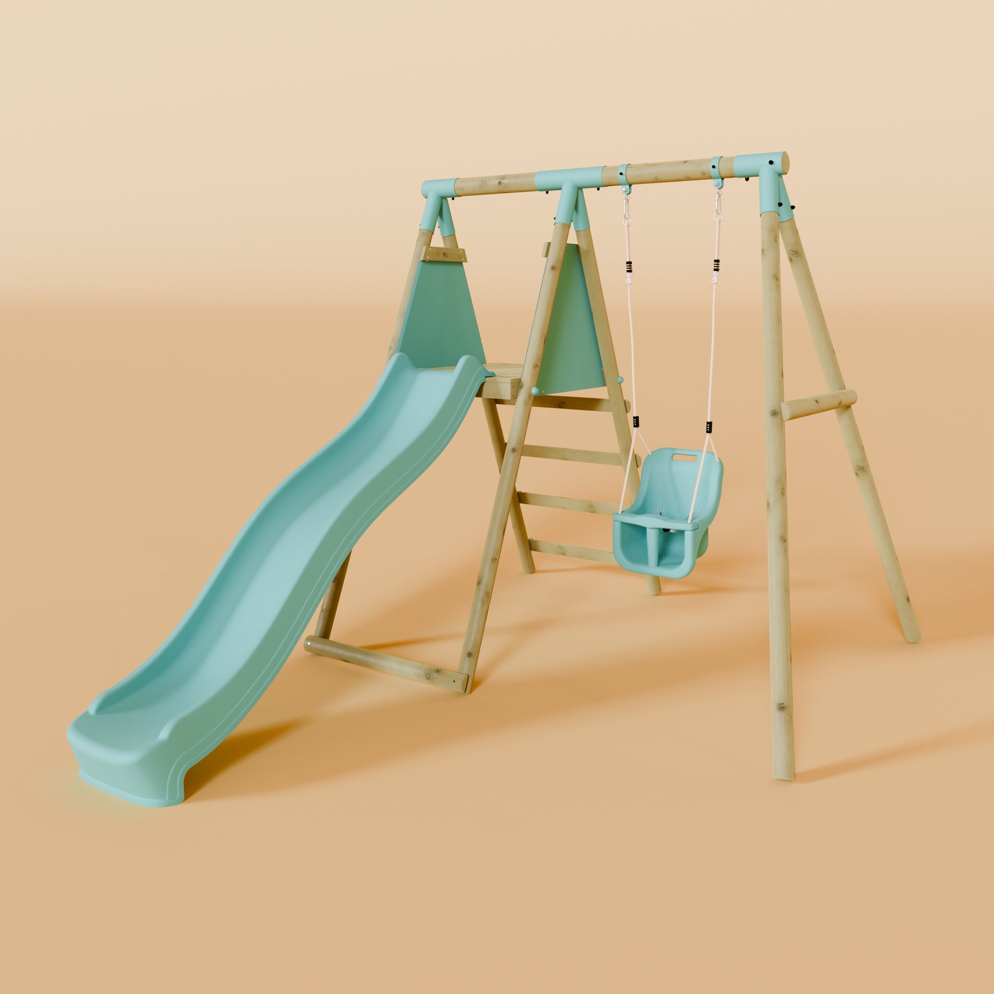 Single Wooden Baby Swing Set With Slide - Springwood