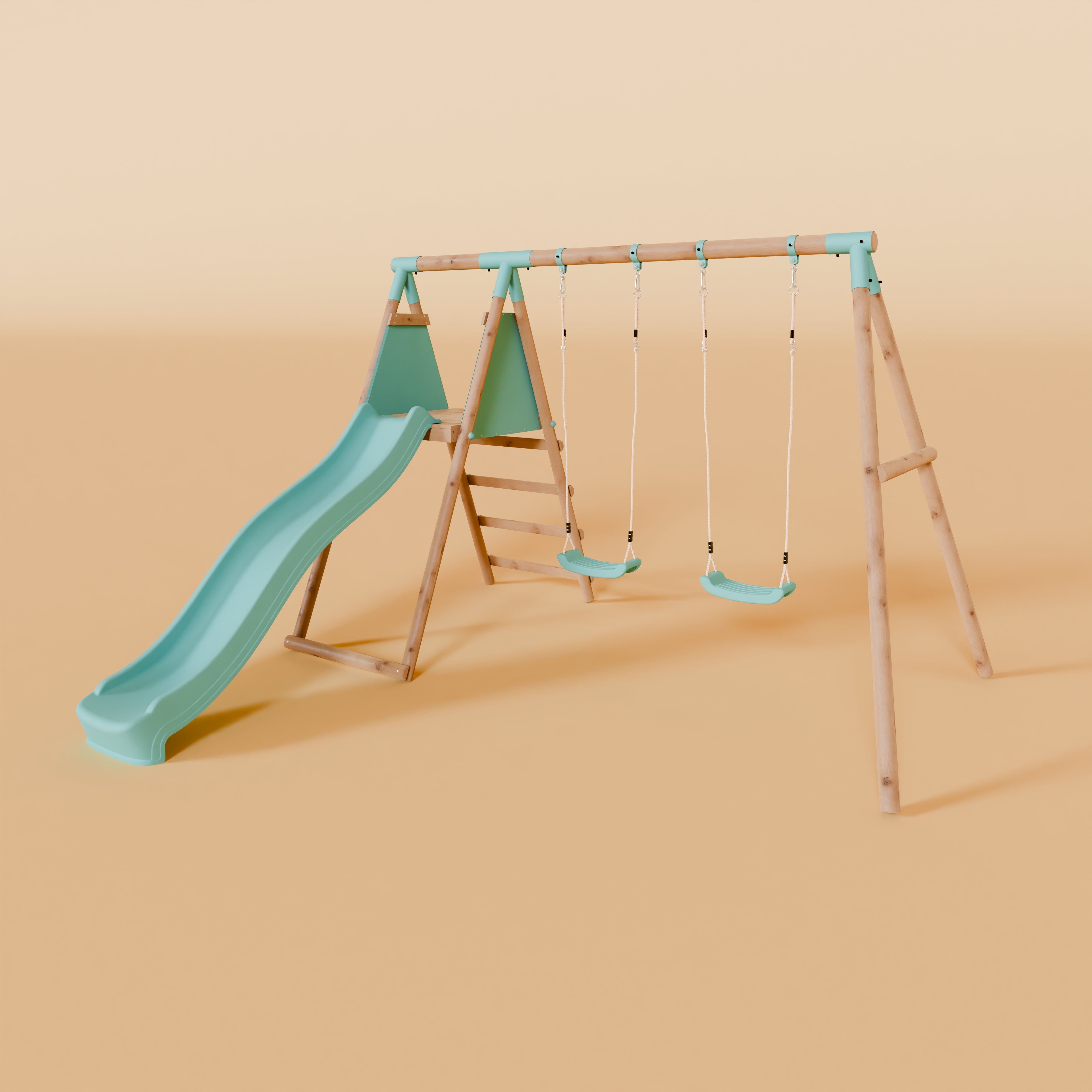 Double Wooden Swing Set with Slide - Mossy Hollow