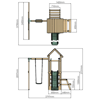 Climbing Frame With Single Swing & Picnic Table - Ivywood Retreat