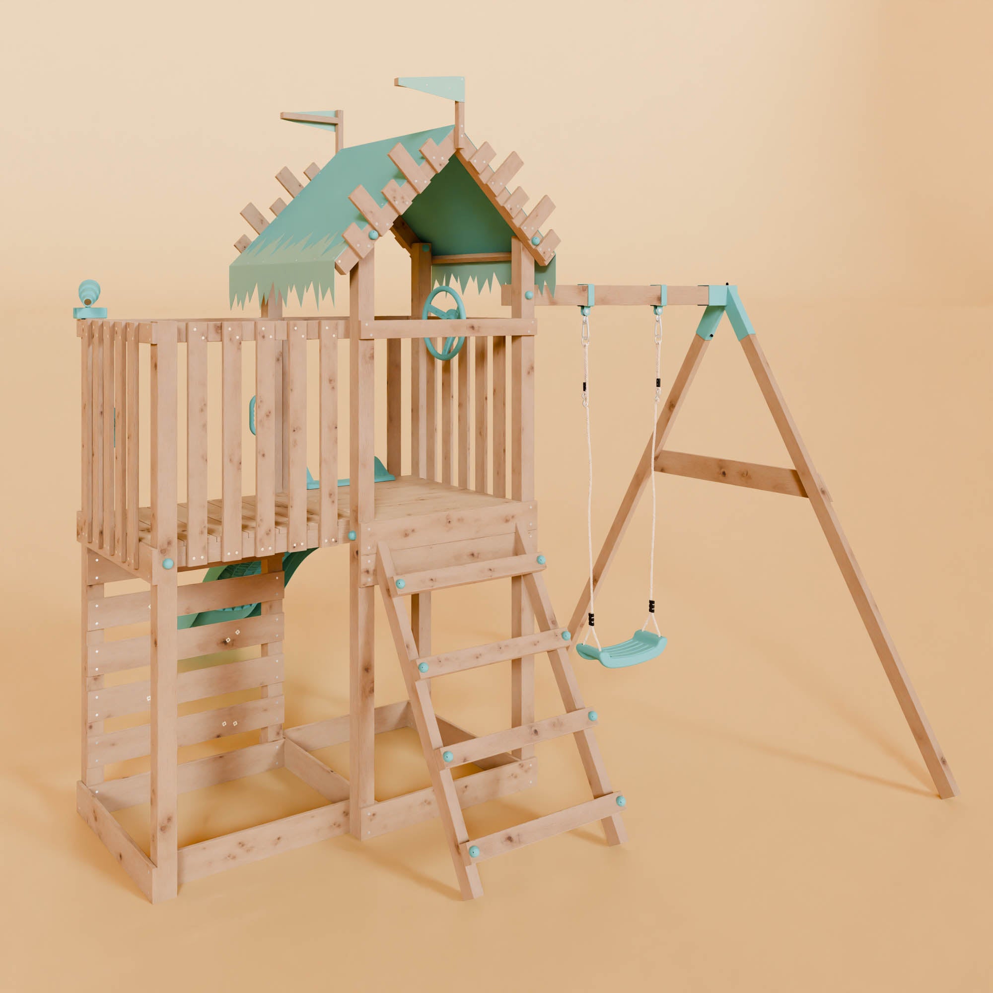 Extended Climbing Frame With Single Swing - Whispering Woods I