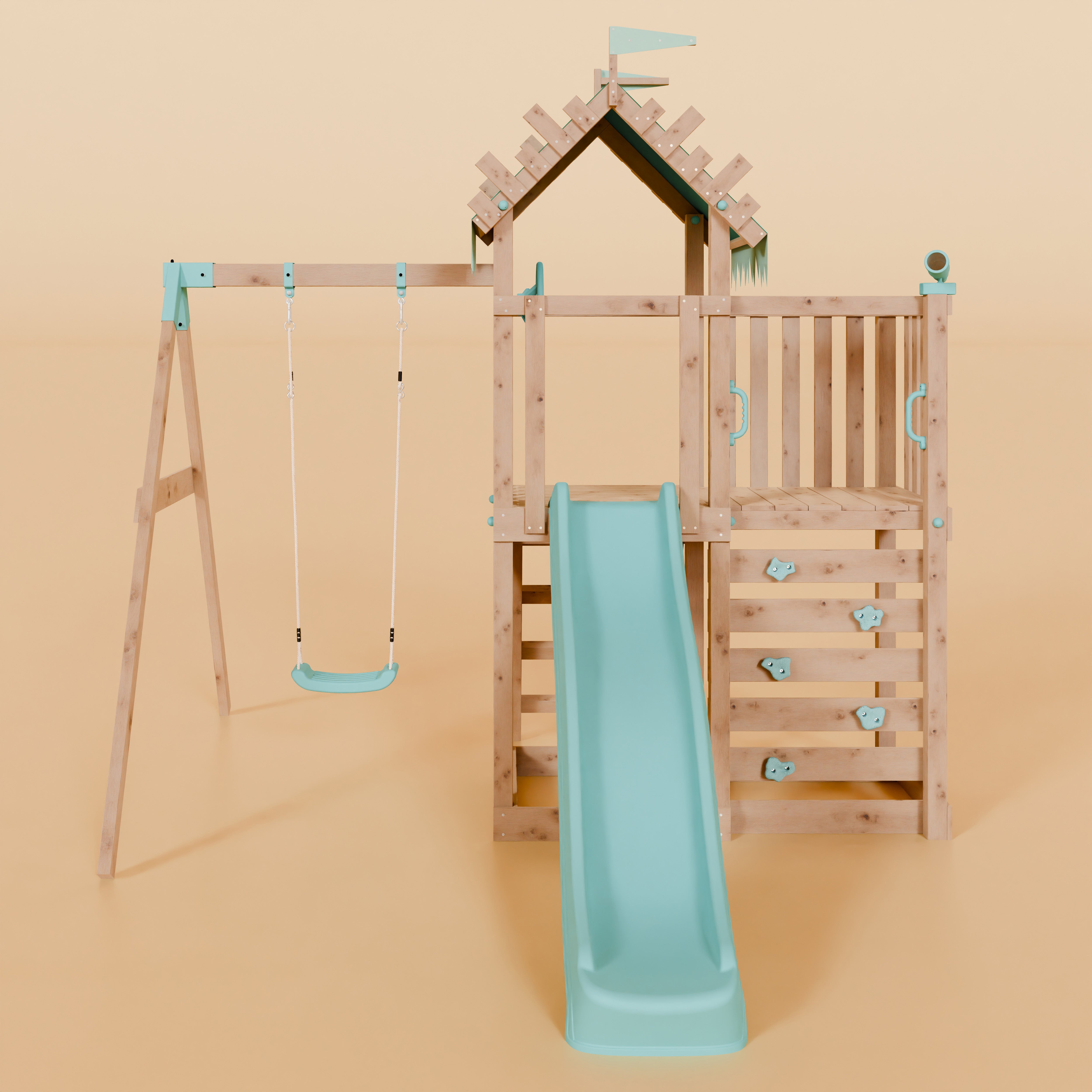 Extended Climbing Frame With Single Swing - Whispering Woods I