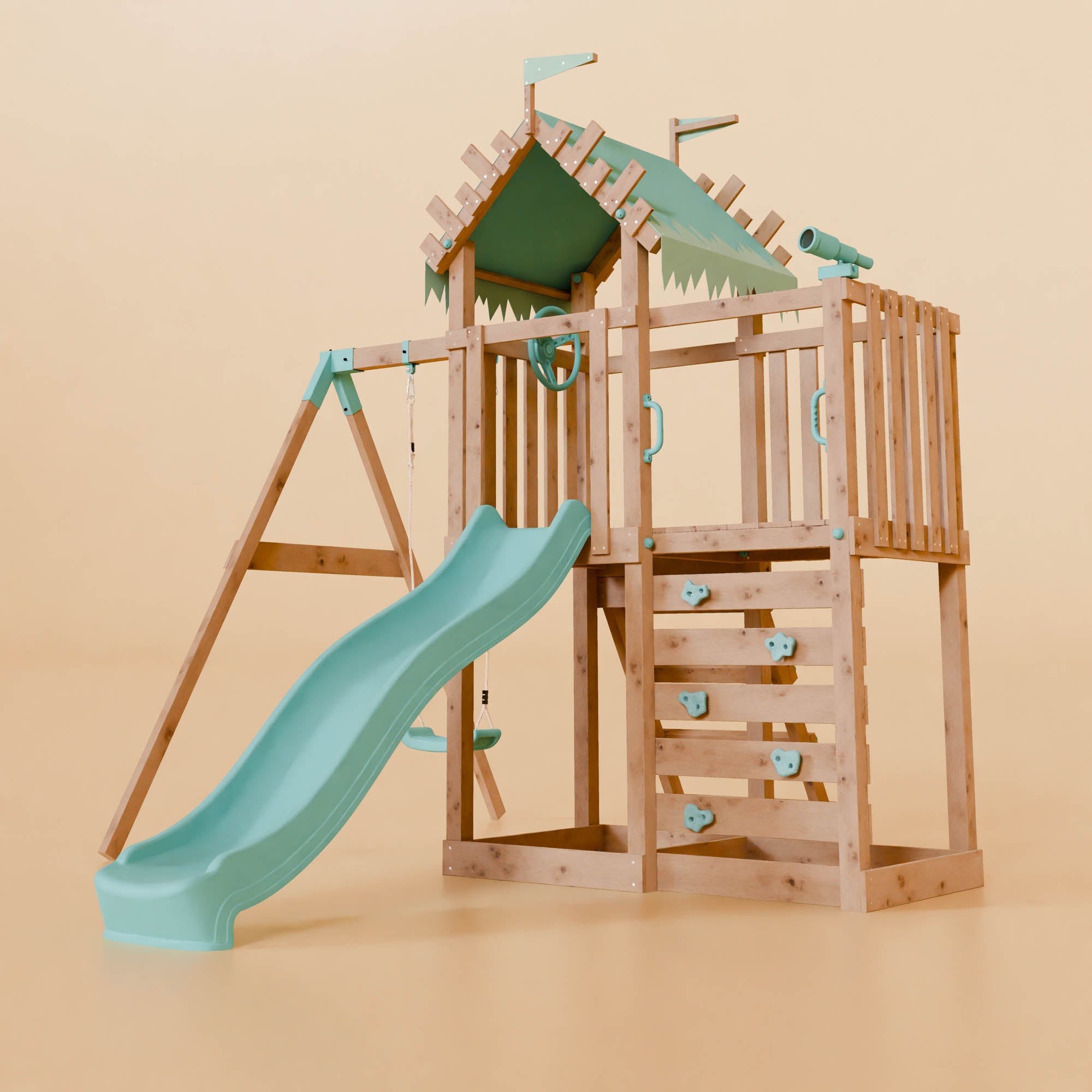 Extended Climbing Frame With Single Swing - Whispering Woods