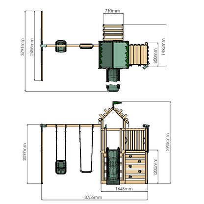 Extended Climbing Frame With Double Swing - Whispering Woods IV