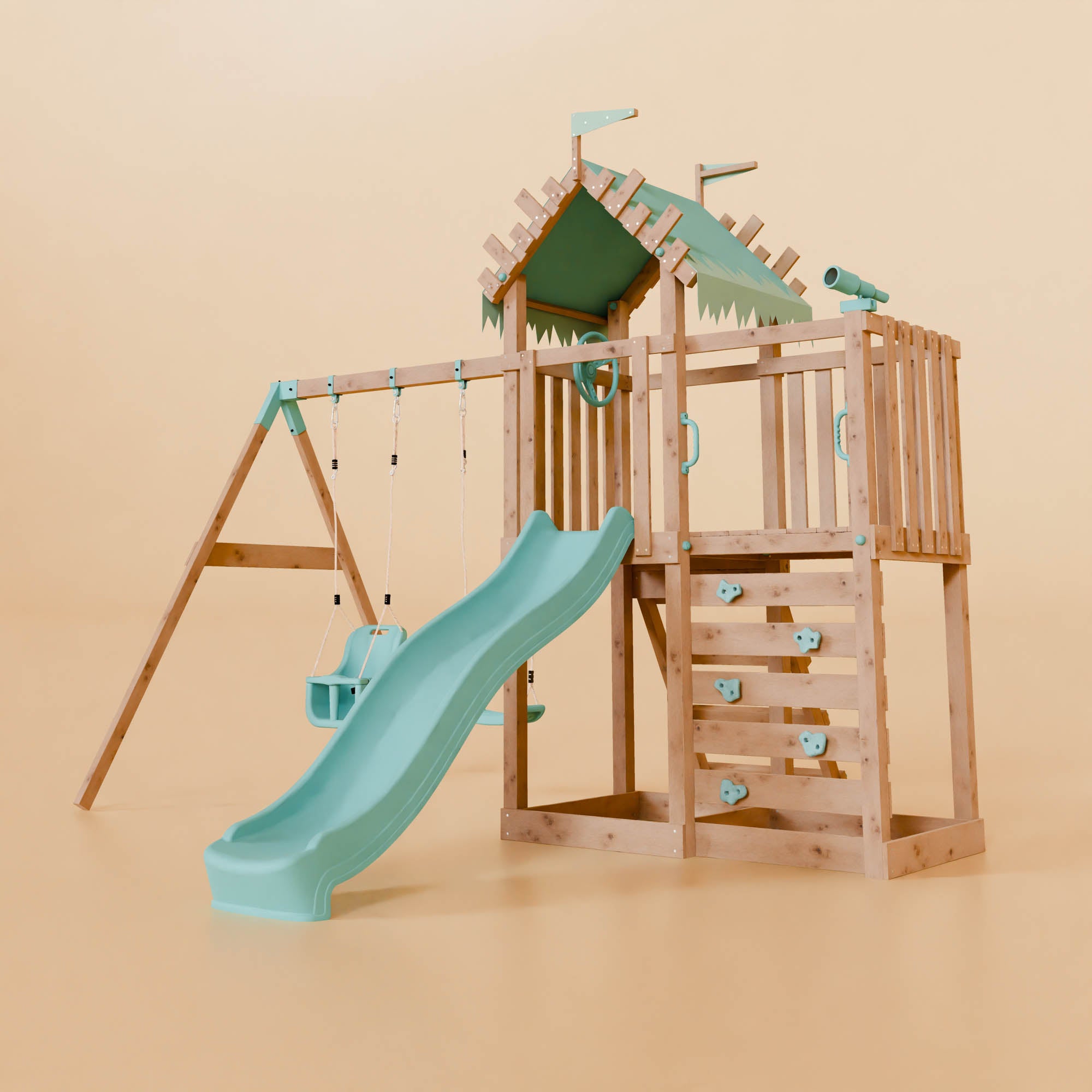 Extended Climbing Frame With Double Swing - Whispering Woods