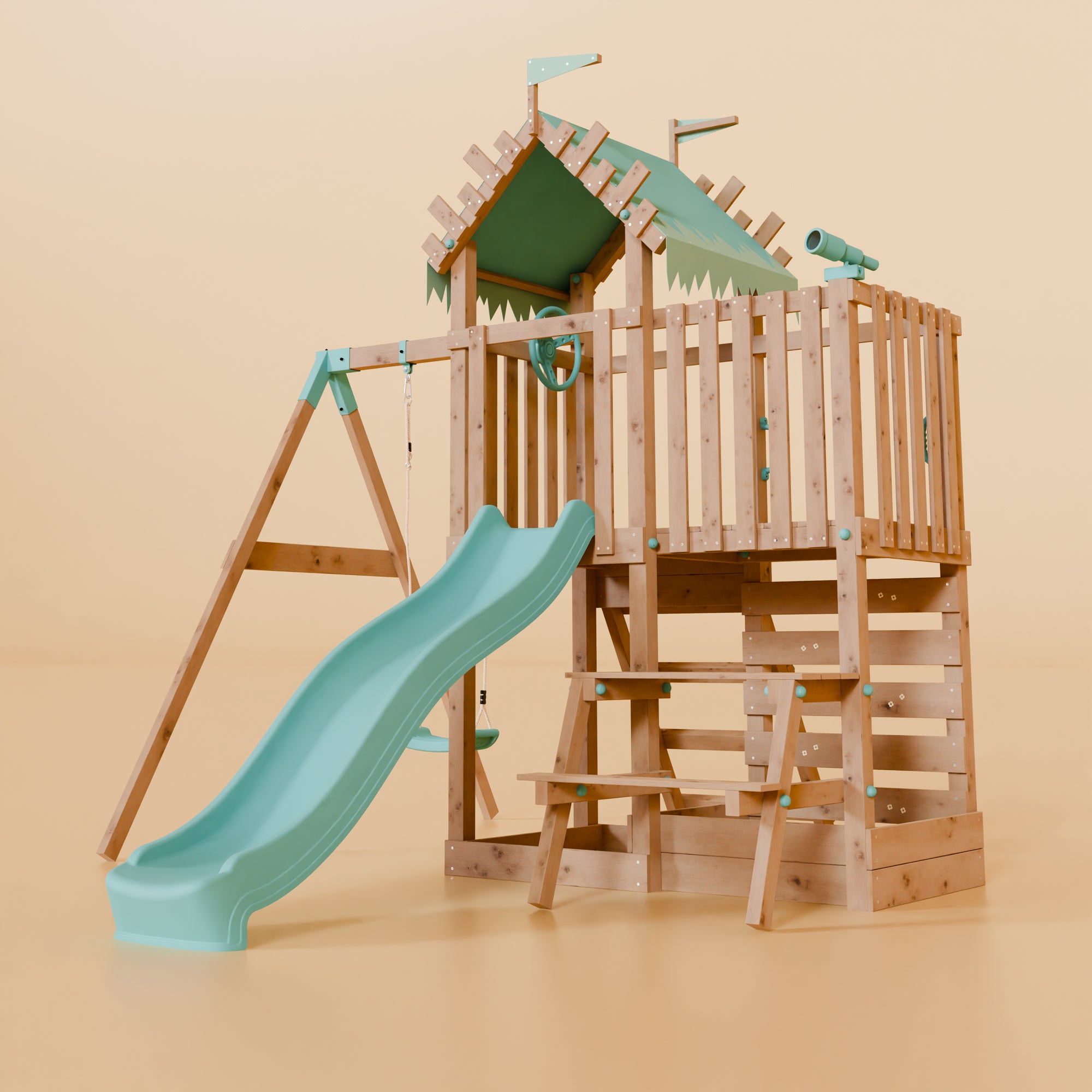 Extended Climbing Frame With Single Swing & Picnic Table - Fernshade Retreat
