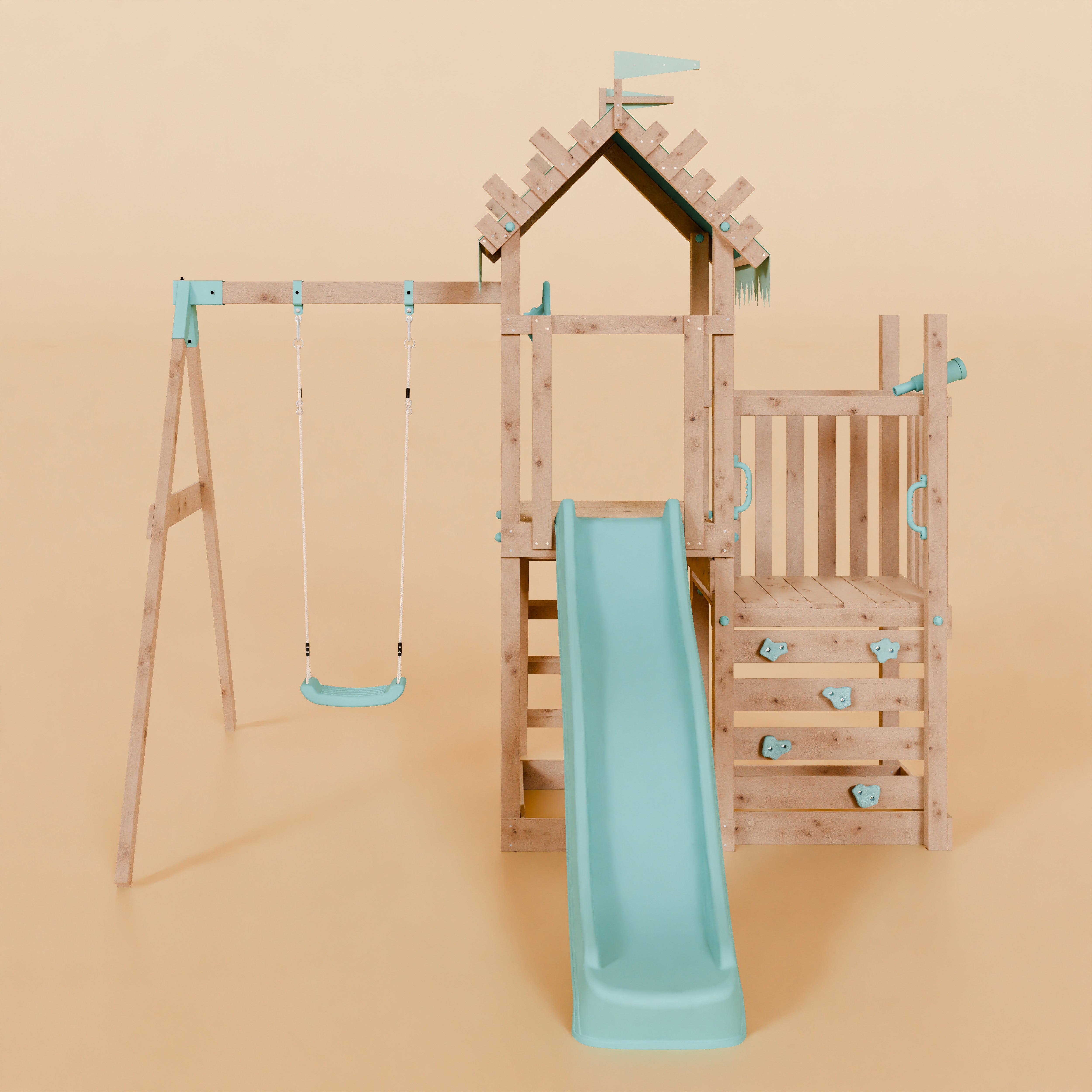 Climbing Frame & Step Up With Single Swing - Redwood Rise I