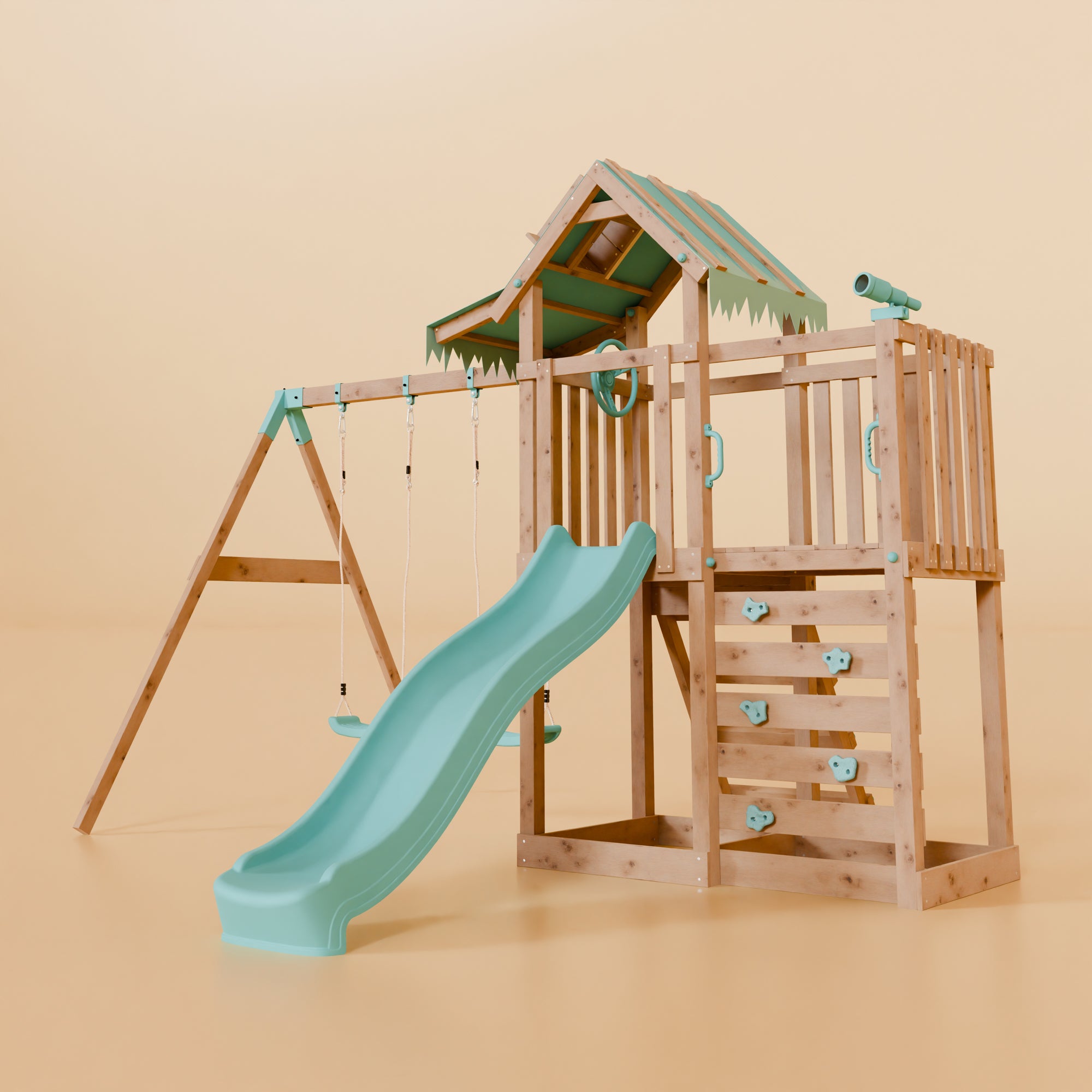 Extended Climbing Frame With Double Swing - Squirrel’s Nest