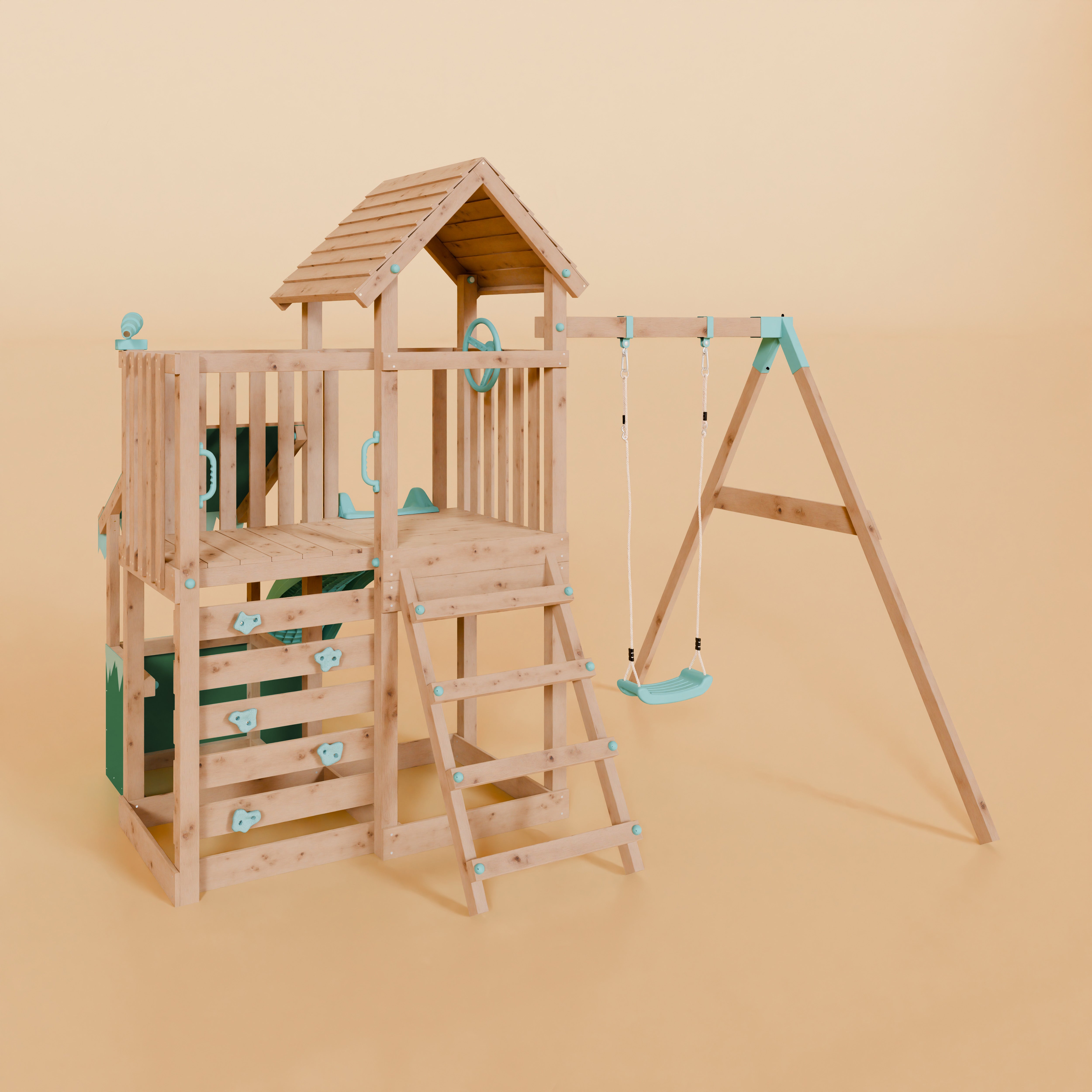 Extended Climbing Frame With Single Swing & Shop - Moonlit Hollow I