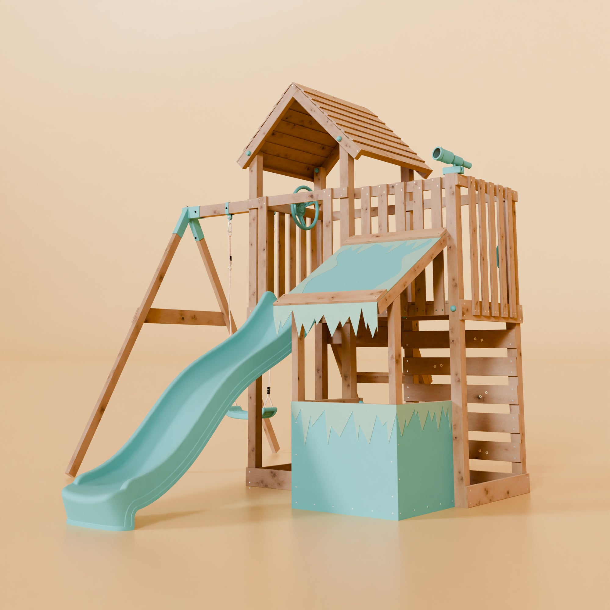 Extended Climbing Frame With Single Swing & Shop - Moonlit Hollow