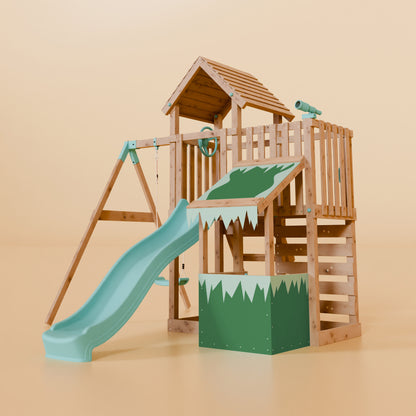 Extended Climbing Frame With Single Swing & Shop - Moonlit Hollow I
