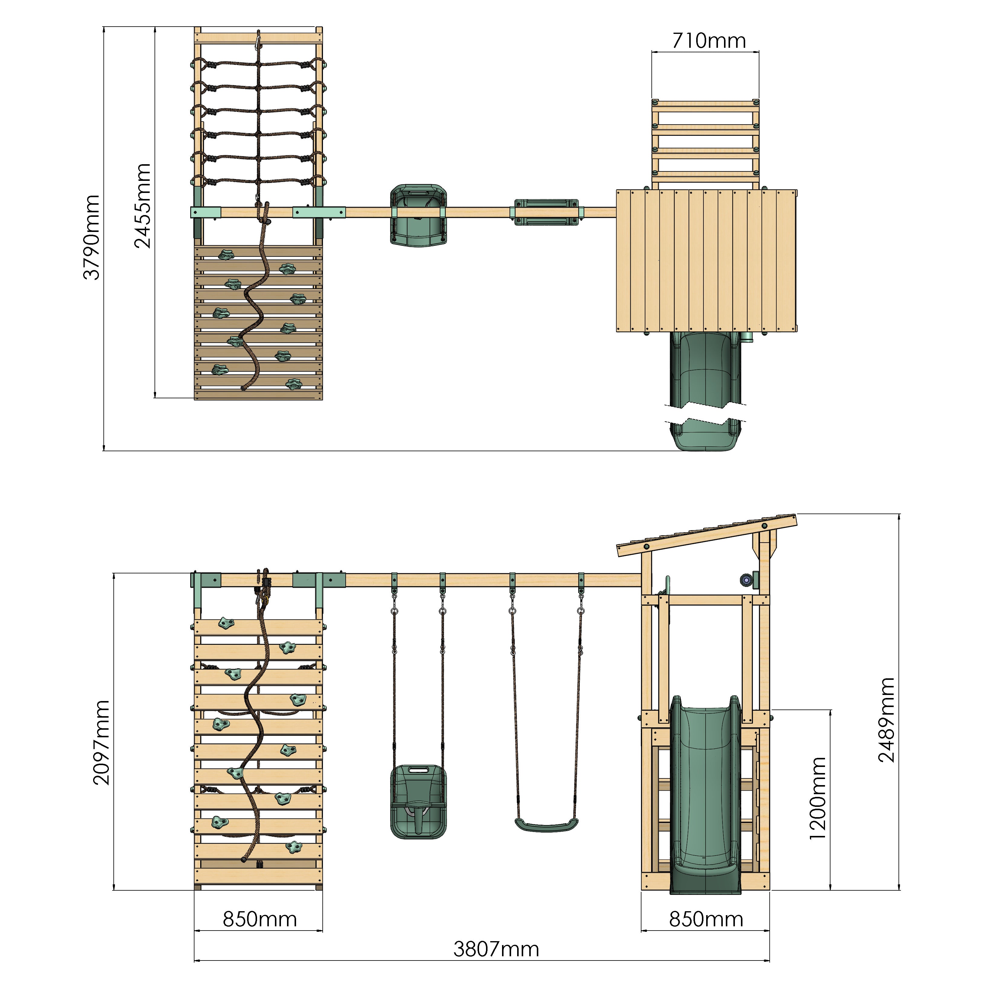 Climbing Frame With Double Swing & Climbing Wall - Willow Way VIII