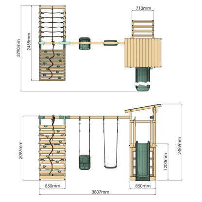 Climbing Frame With Double Swing & Climbing Wall - Willow Way VIII
