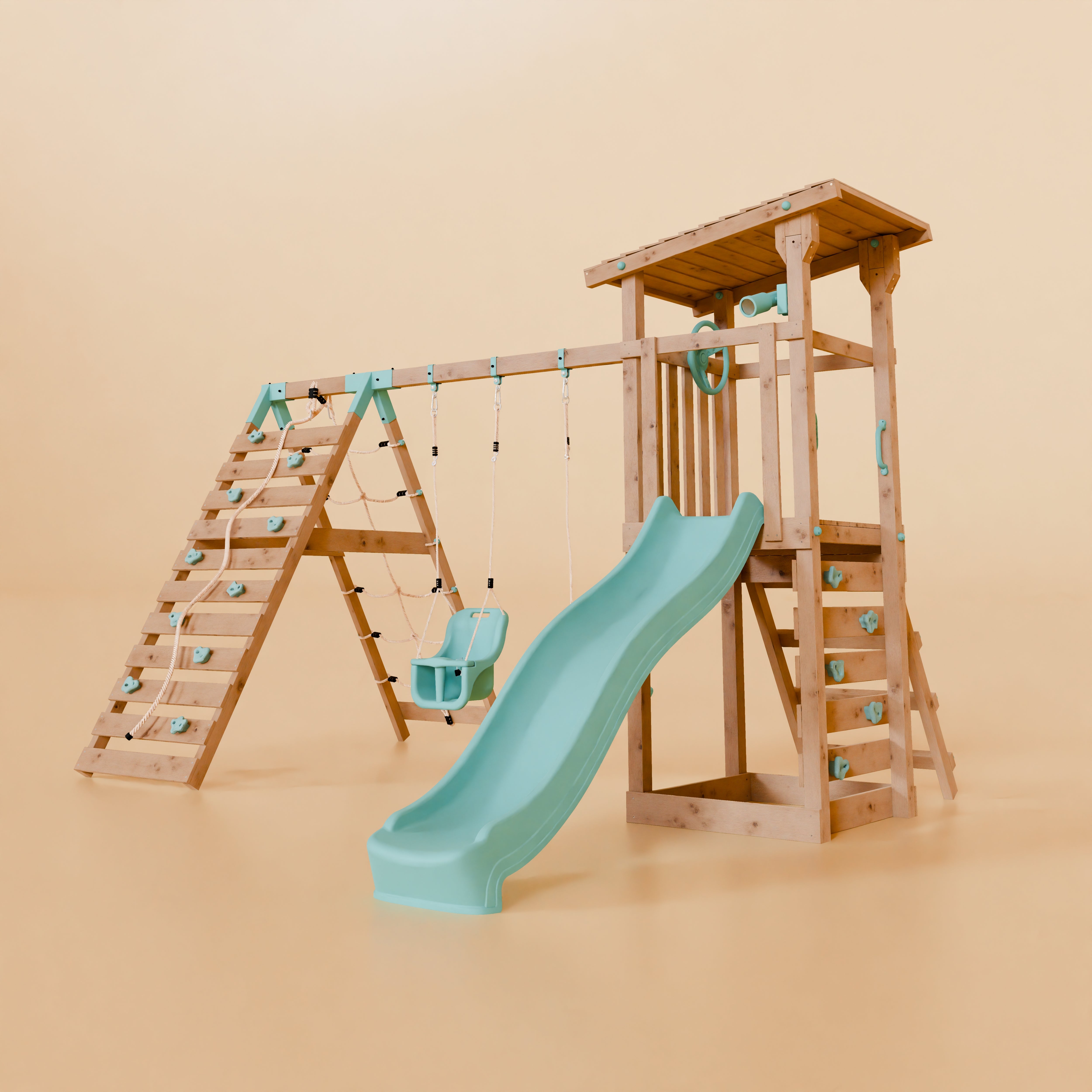 Climbing Frame With Double Swing & Climbing Wall - Willow Way VIII