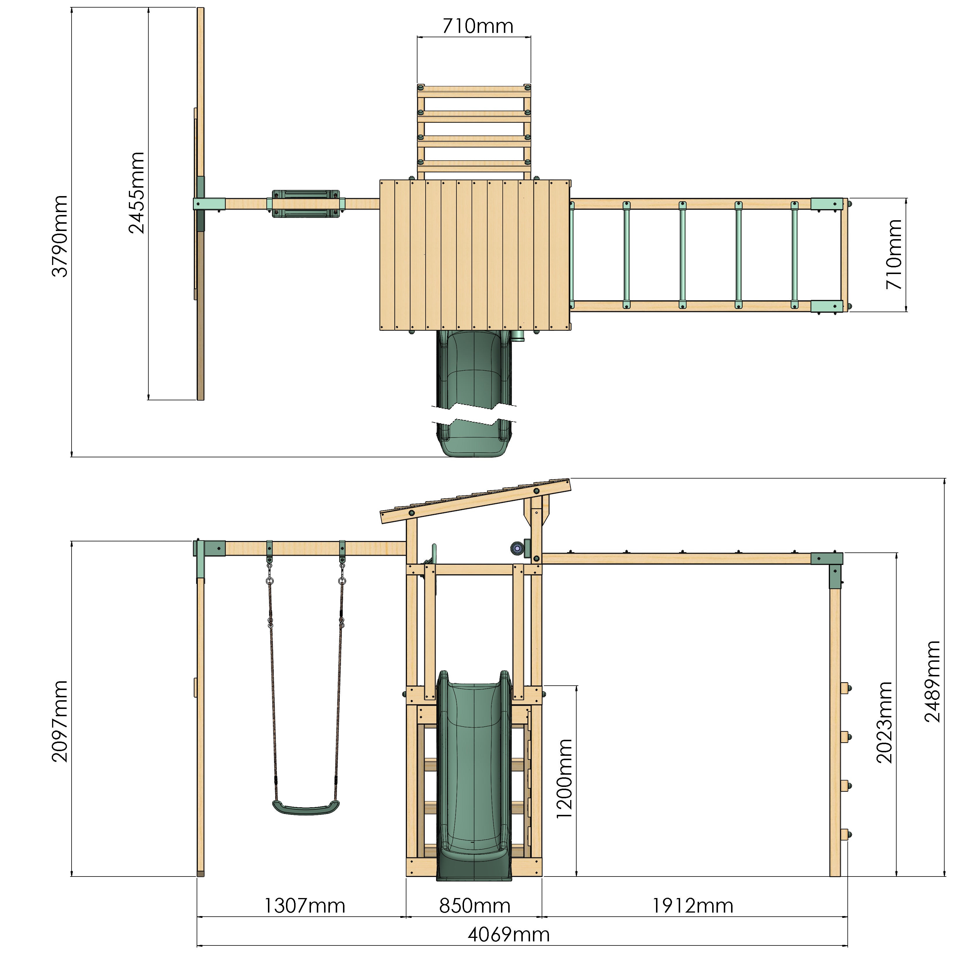 Climbing Frame With Single Swing & Monkey Bars - Woodland Quest I