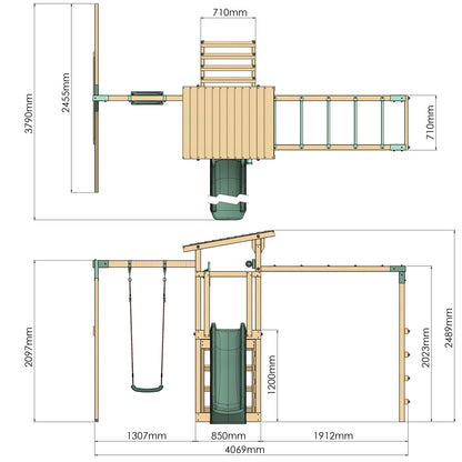 Climbing Frame With Single Swing & Monkey Bars - Woodland Quest I