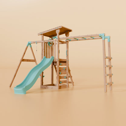 Climbing Frame With Single Swing & Monkey Bars - Woodland Quest I
