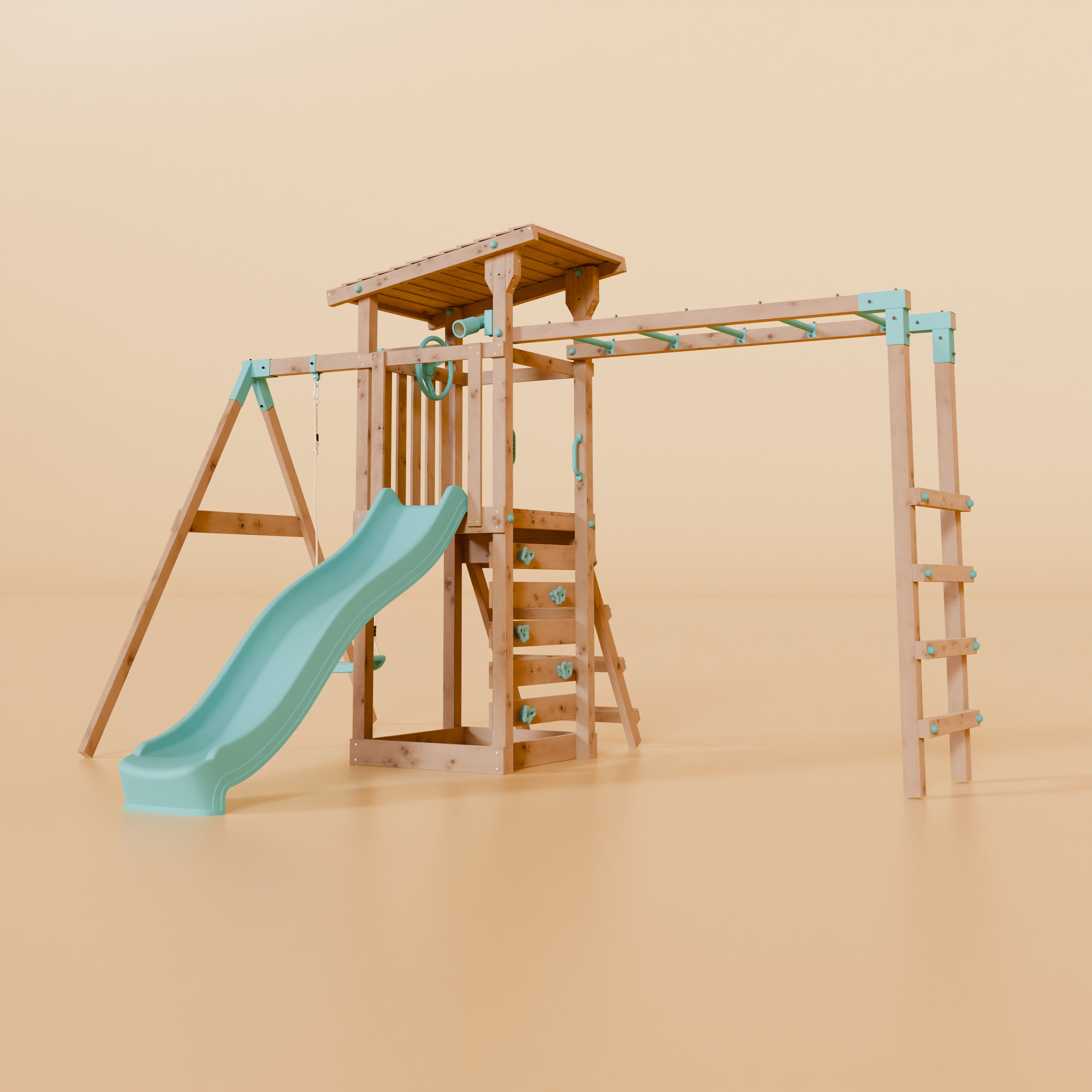 Climbing Frame With Single Swing & Monkey Bars - Woodland Quest I