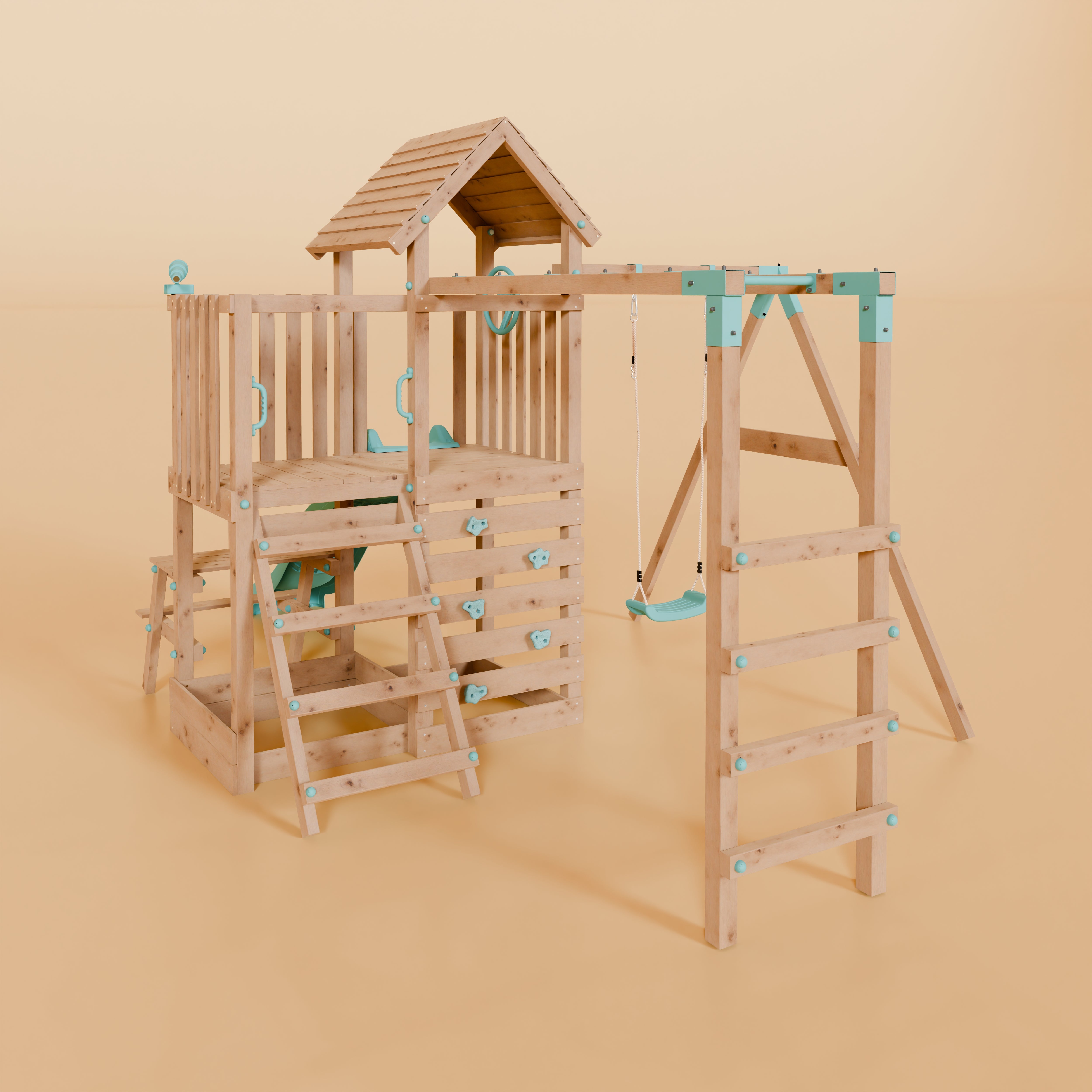 Climbing Frame With Extension, Single Swing, Picnic Table & Monkey Bars - Misty Timberlands I