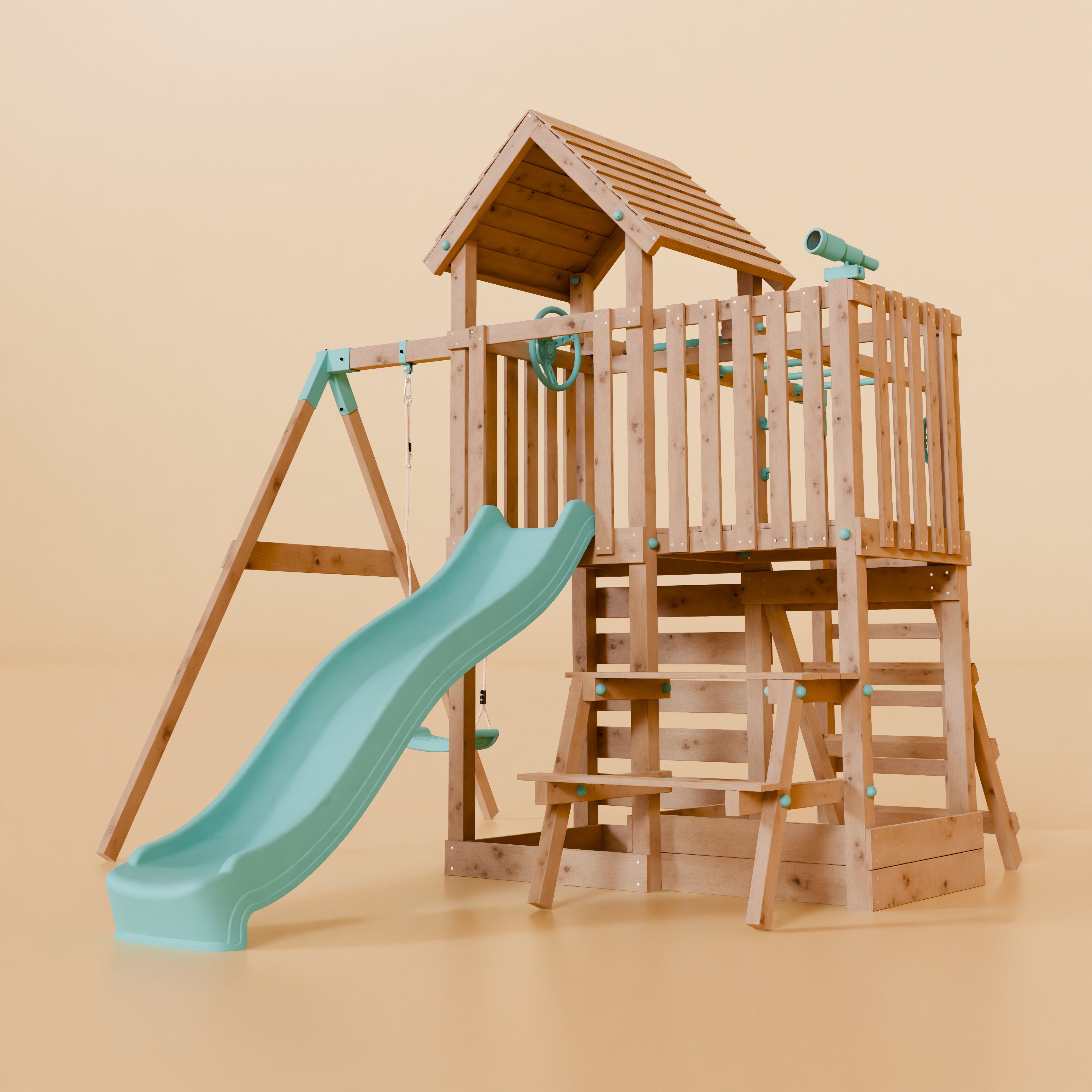Climbing Frame With Extension, Single Swing, Picnic Table & Monkey Bars - Misty Timberlands I