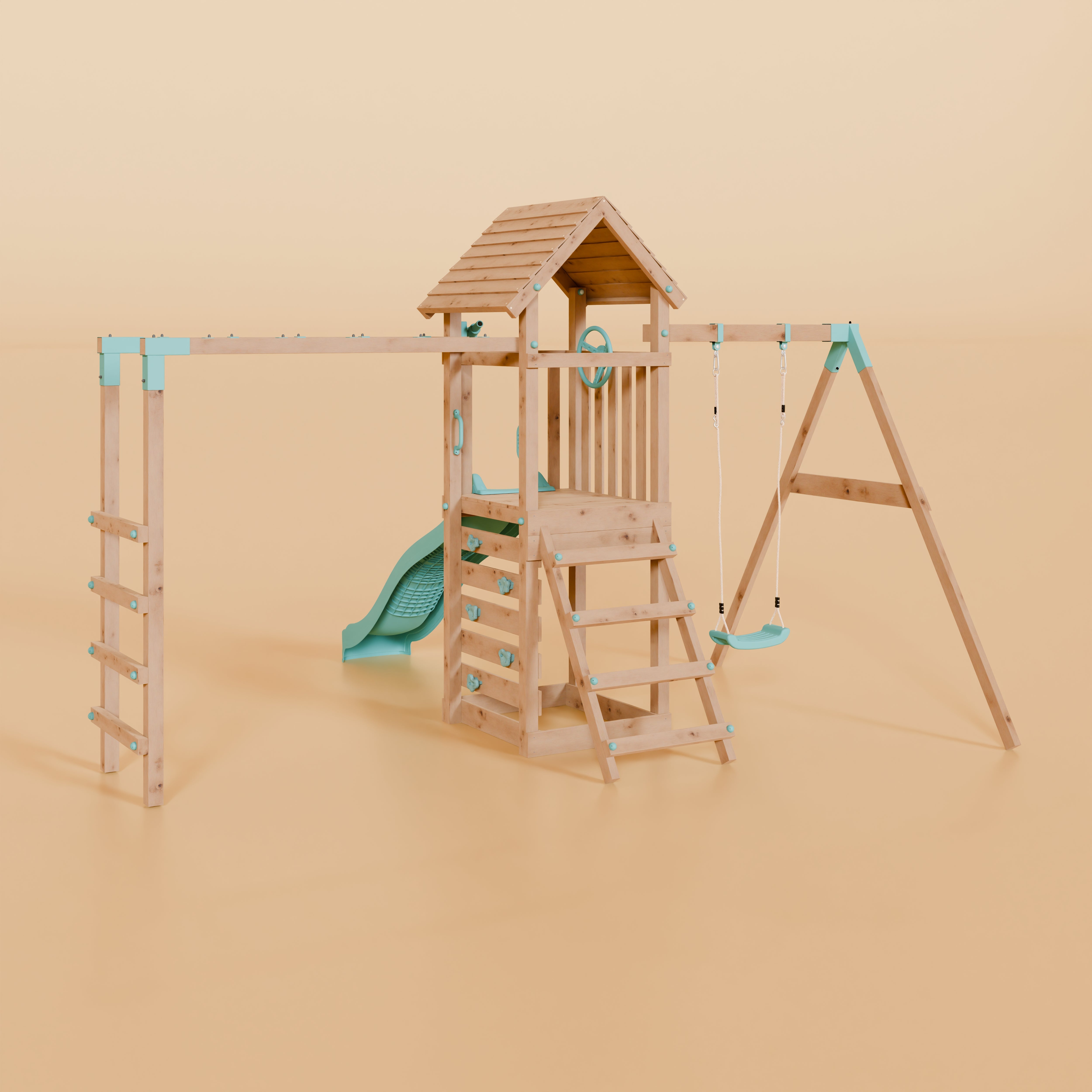 Climbing Frame With Single Swing & Monkey Bars - Bearpaw Timber I
