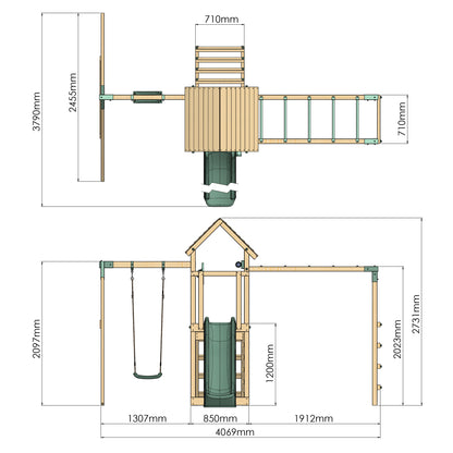 Climbing Frame With Single Swing & Monkey Bars - Bearpaw Timber I