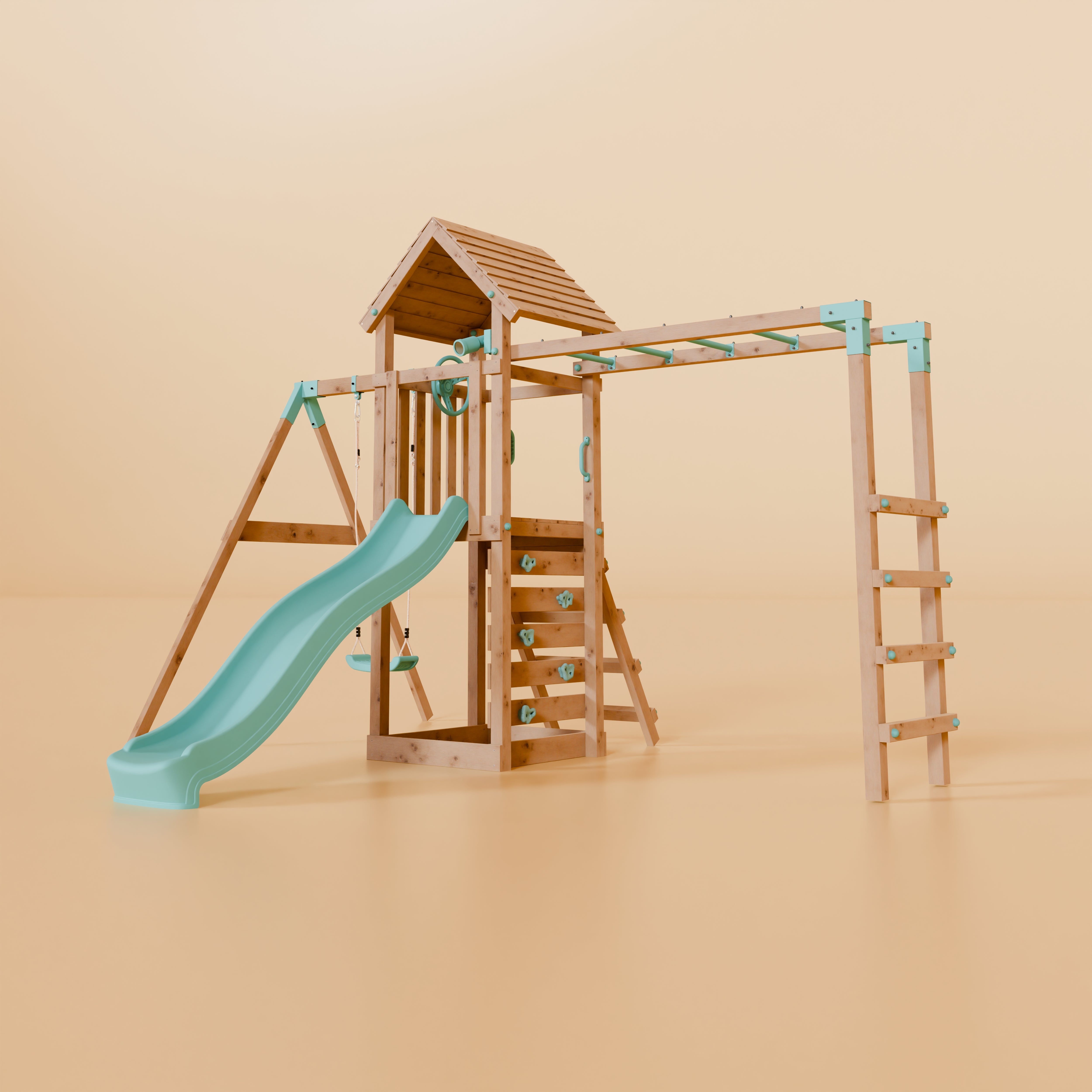 Climbing Frame With Single Swing & Monkey Bars - Bearpaw Timber I