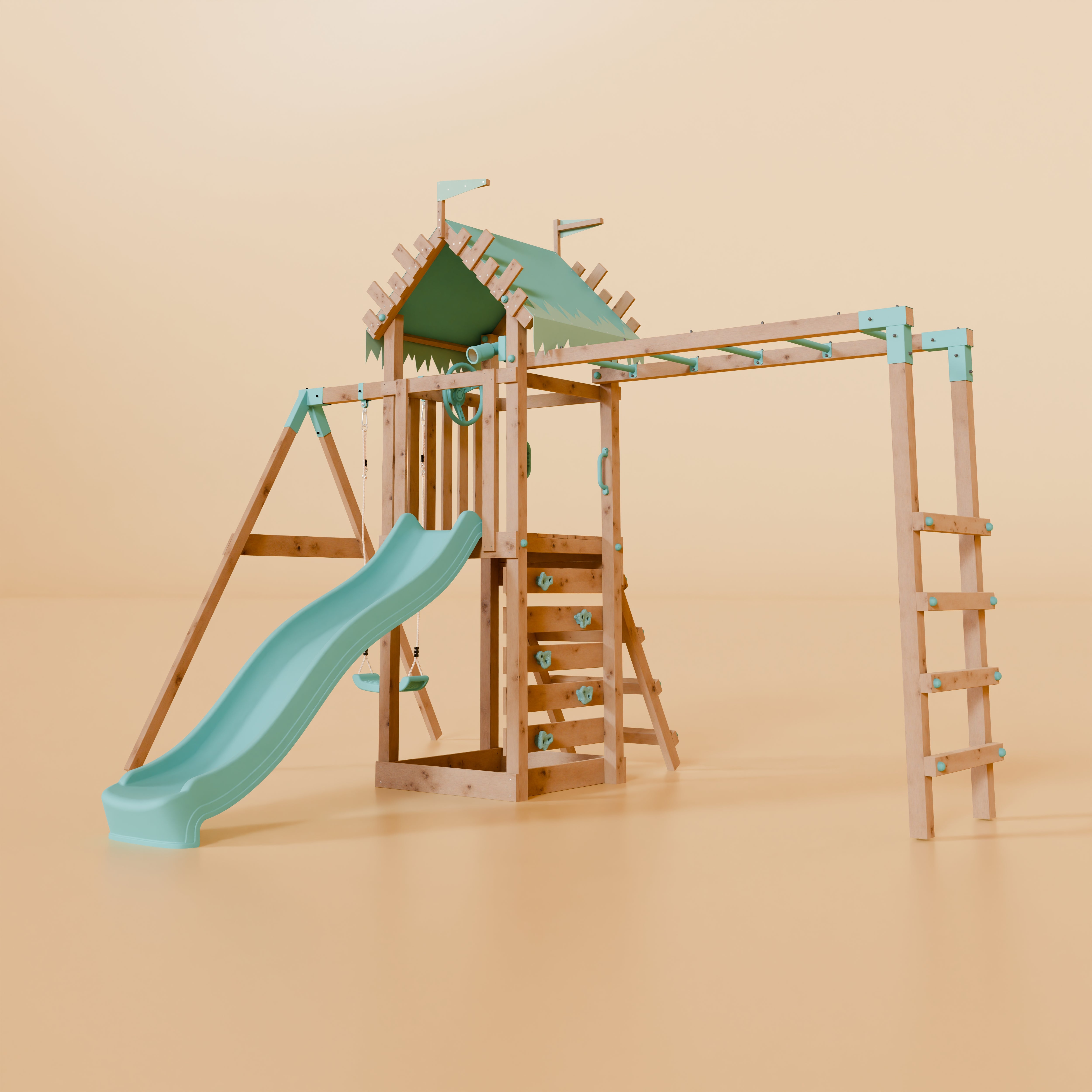 Climbing Frame With Single Swing & Monkey Bars - Ravenridge Grove I