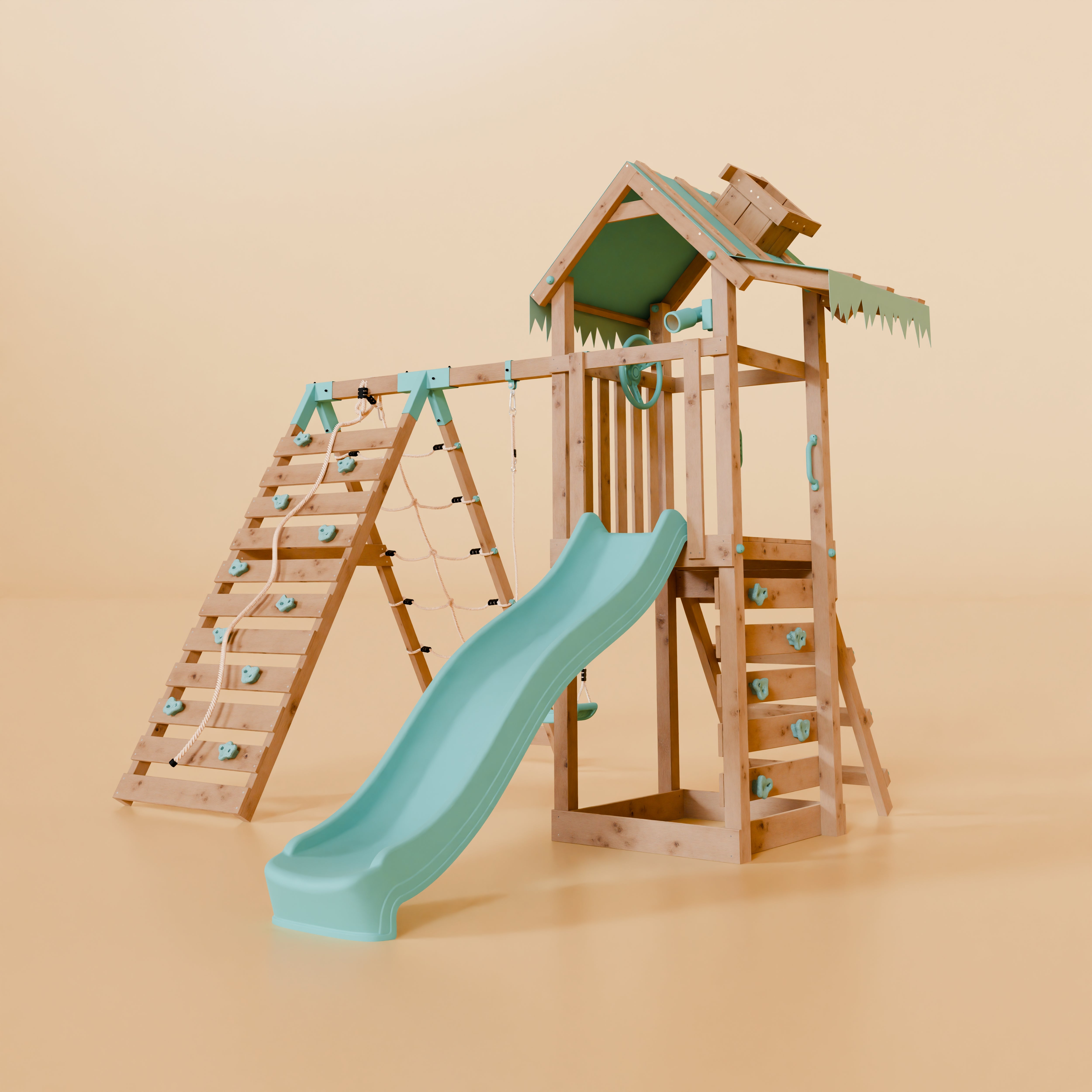 Climbing Frame With Single Swing & Climbing Wall - Elder Forest V