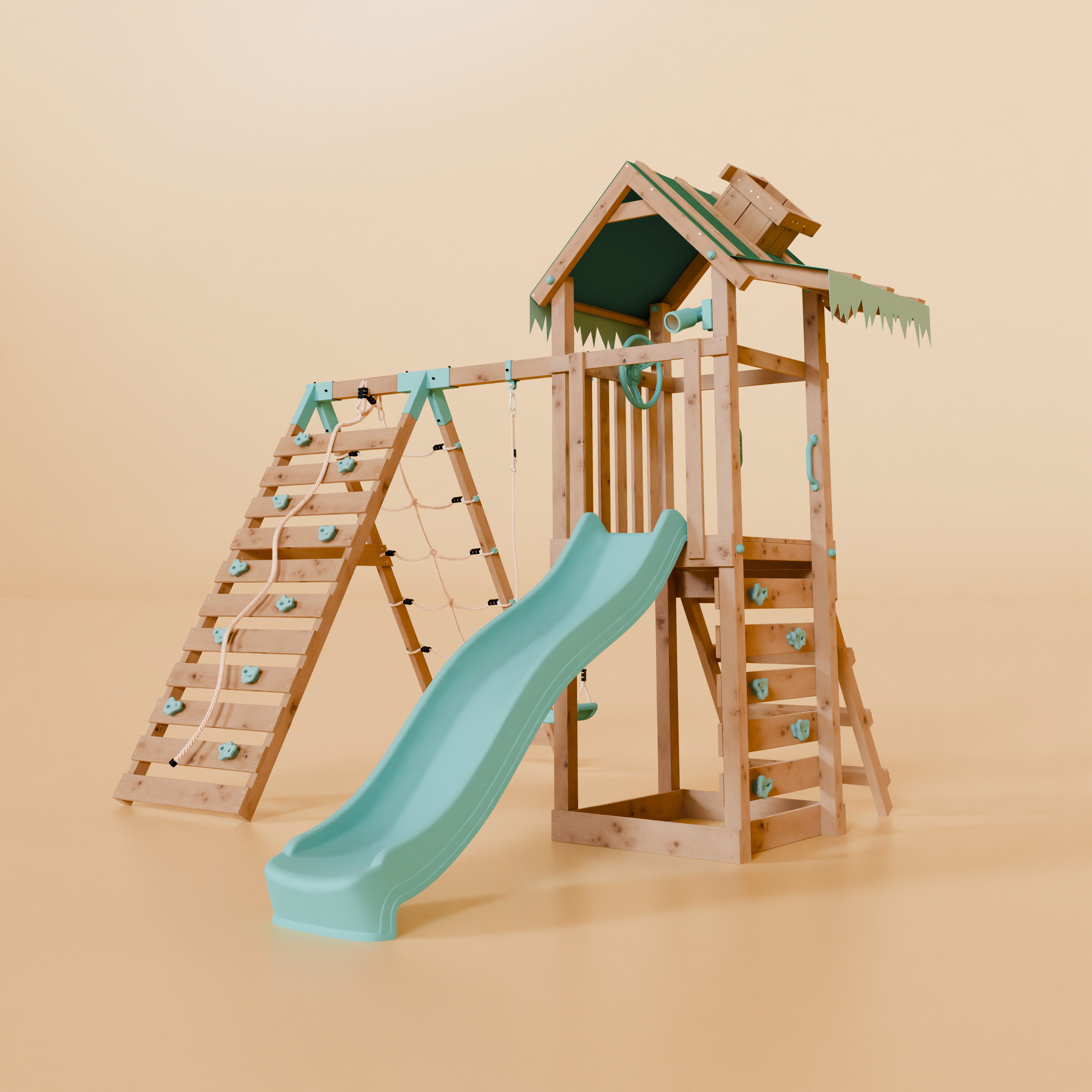 Climbing Frame With Single Swing & Climbing Wall - Eldertree Forest V