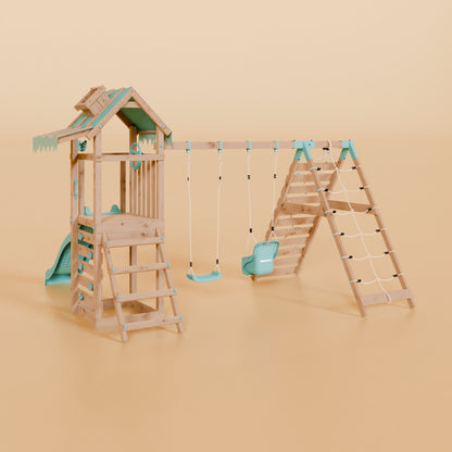 Climbing Frame With Double Swing & Climbing Wall - Elder Forest VIII