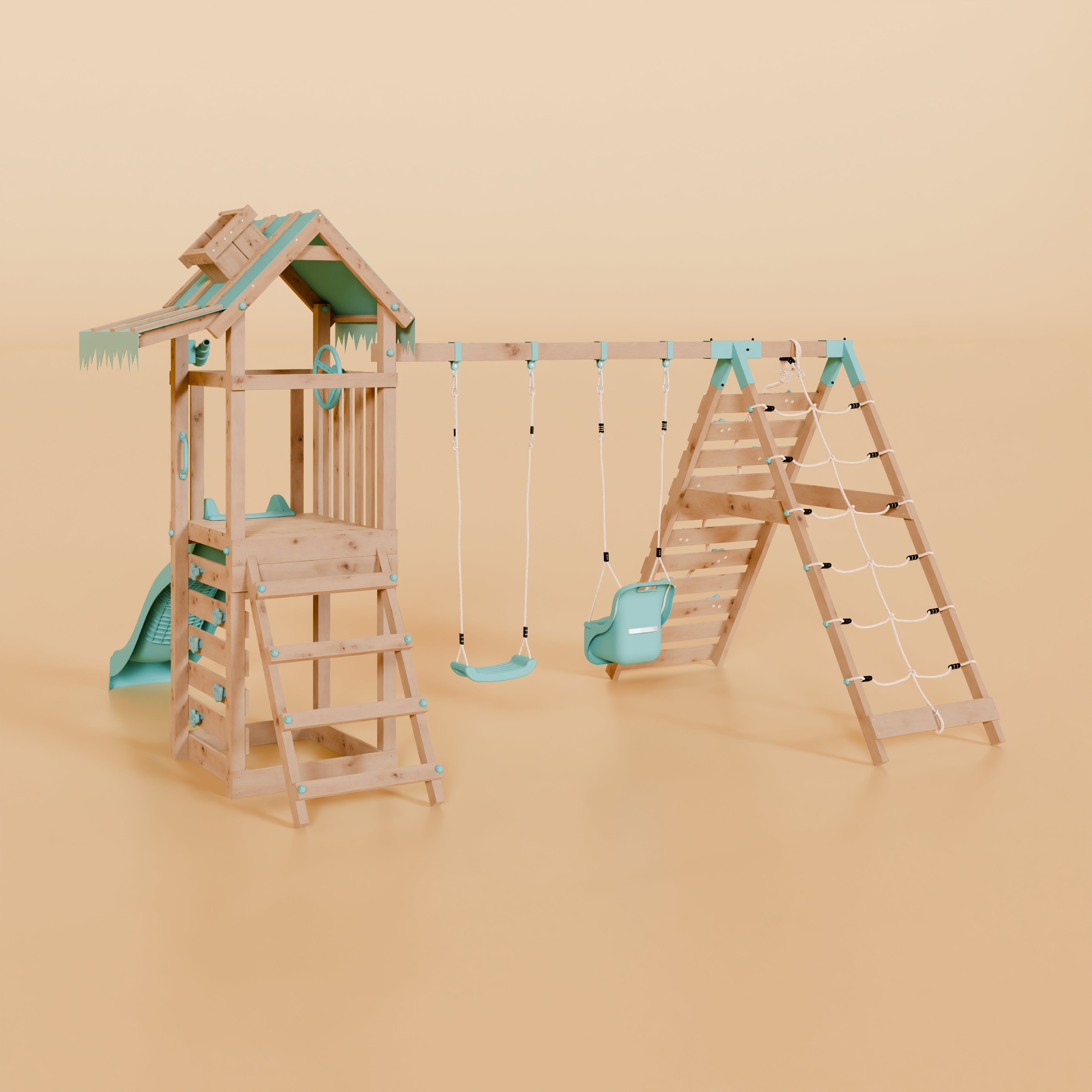 Climbing Frame With Double Swing & Climbing Wall - Elder Forest VIII