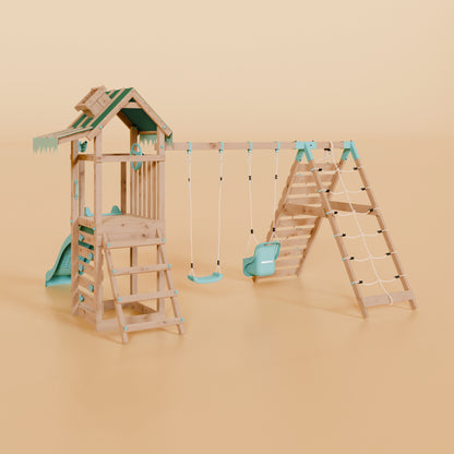 Climbing Frame With Double Swing & Climbing Wall - Eldertree Forest VIII