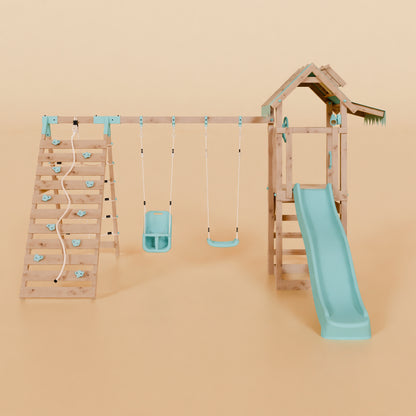 Climbing Frame With Double Swing & Climbing Wall - Elder Forest VIII