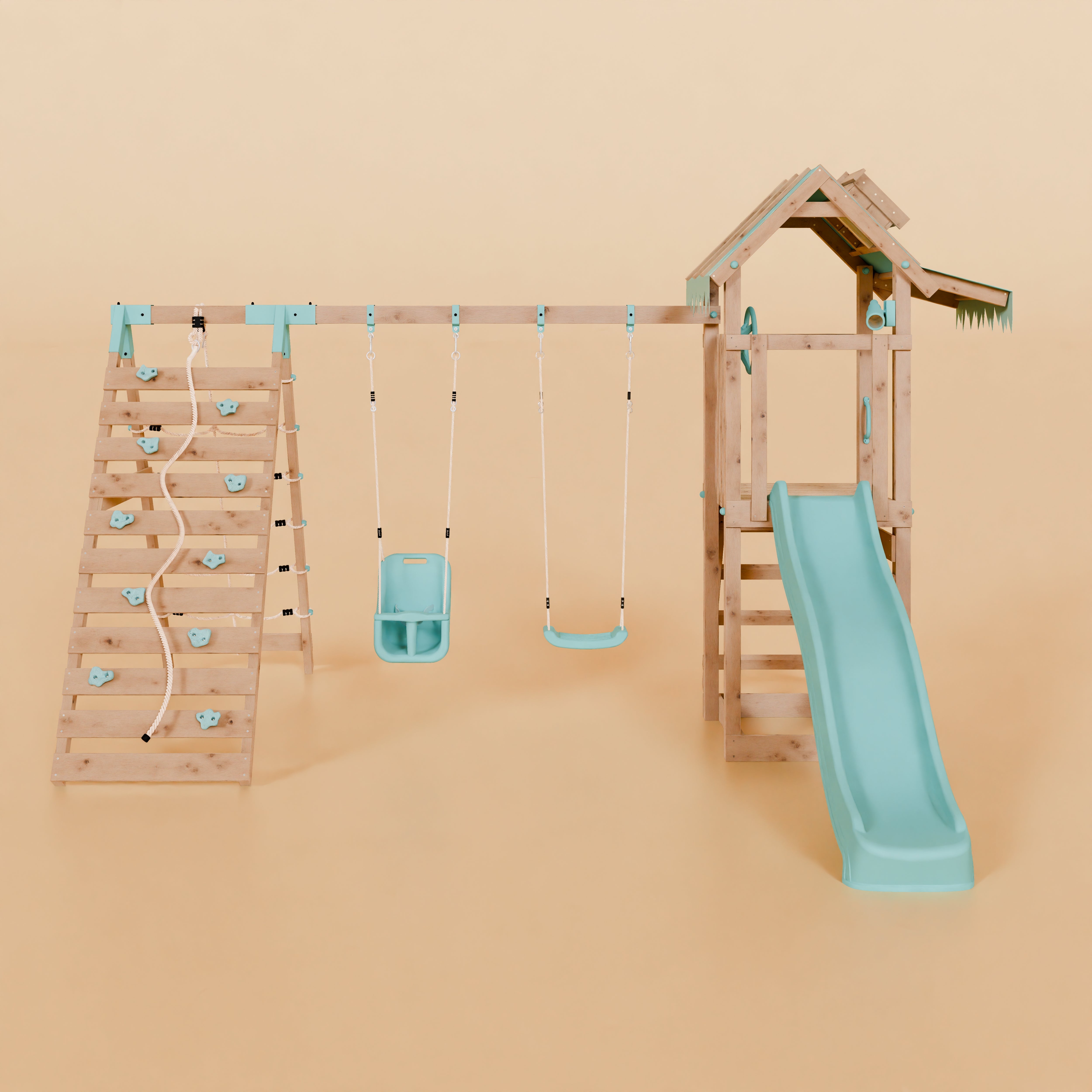 Climbing Frame With Double Swing & Climbing Wall - Elder Forest VIII
