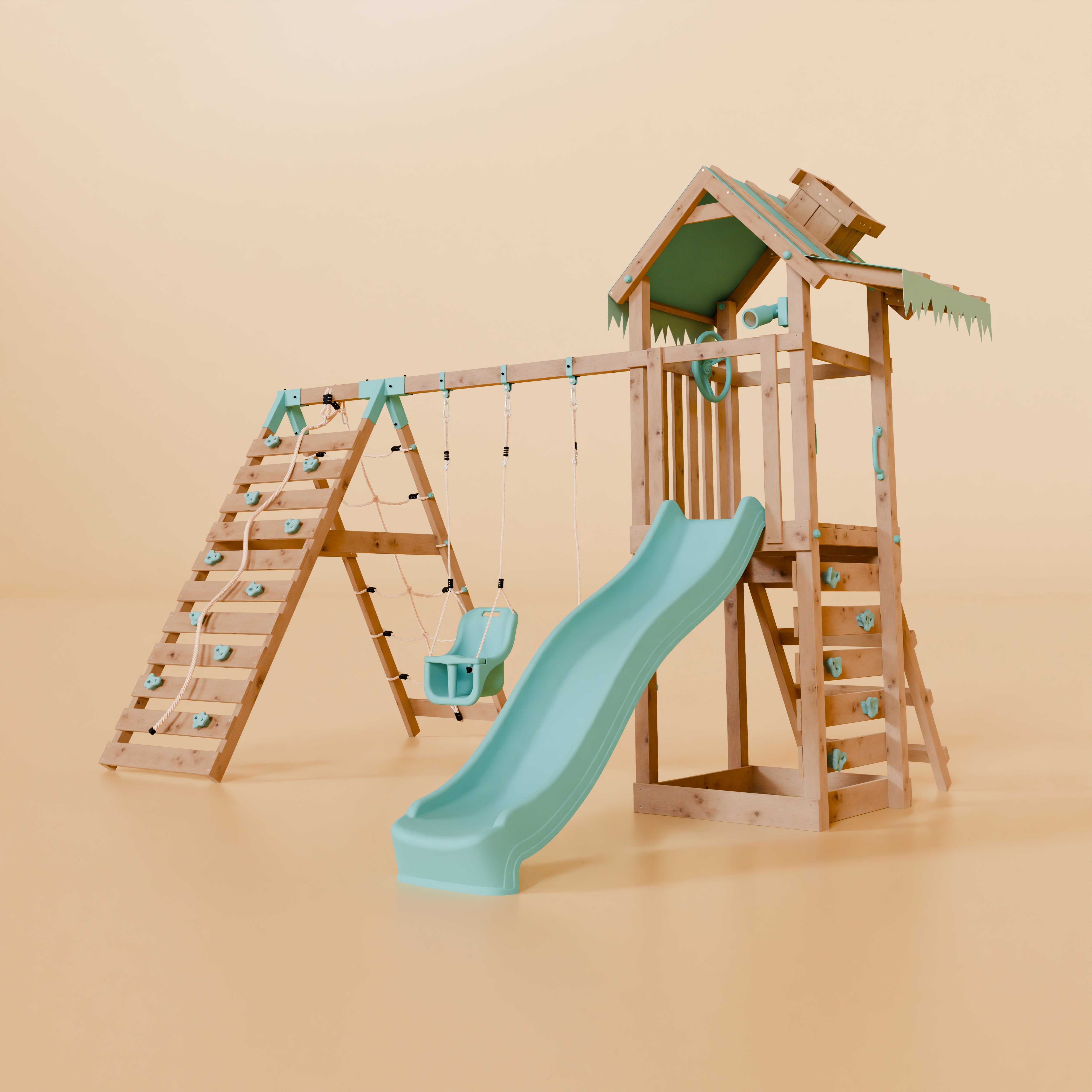 Climbing Frame With Double Swing & Climbing Wall - Elder Forest VIII
