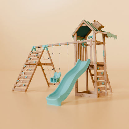 Climbing Frame With Double Swing & Climbing Wall - Eldertree Forest VIII
