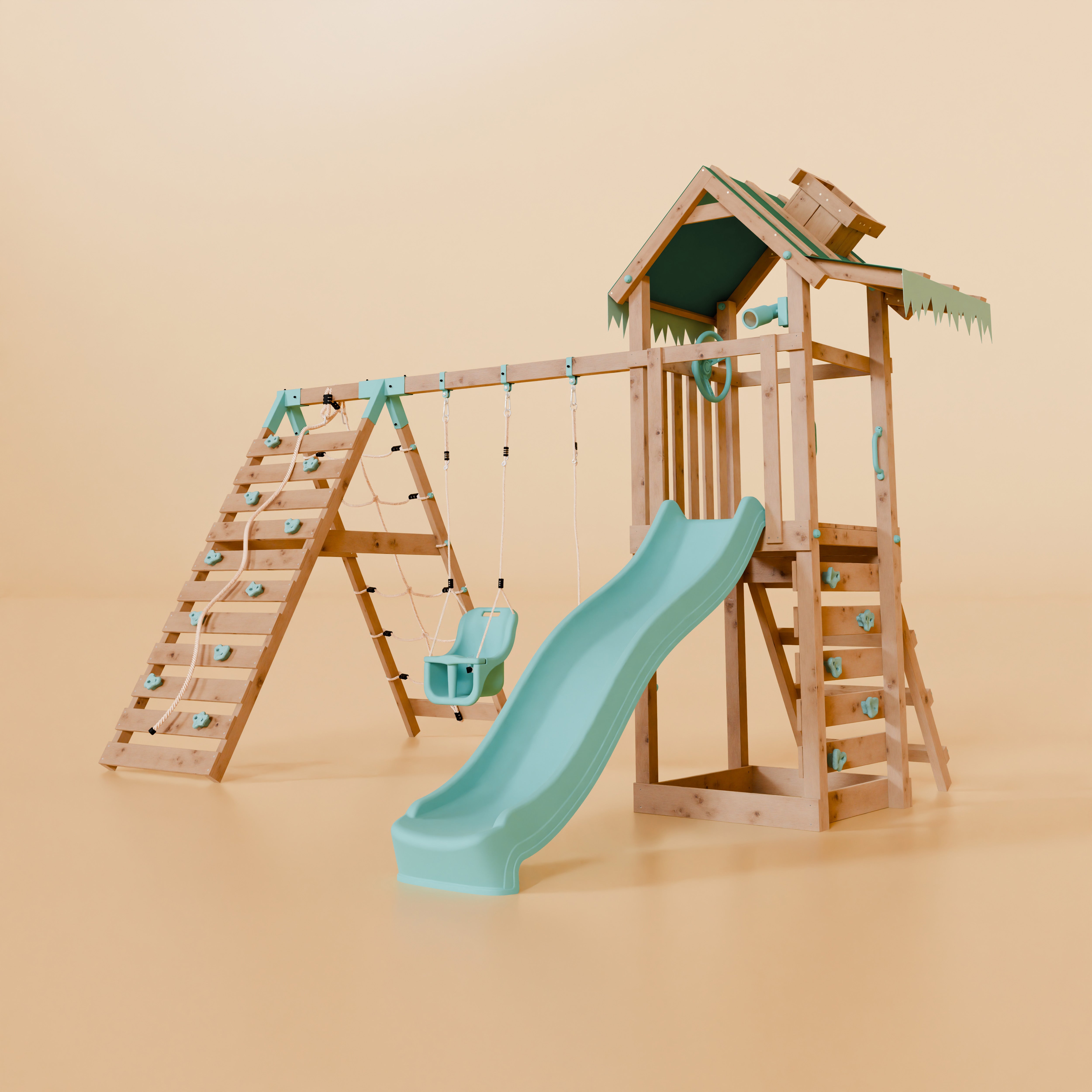 Climbing Frame With Double Swing & Climbing Wall - Eldertree Forest VIII