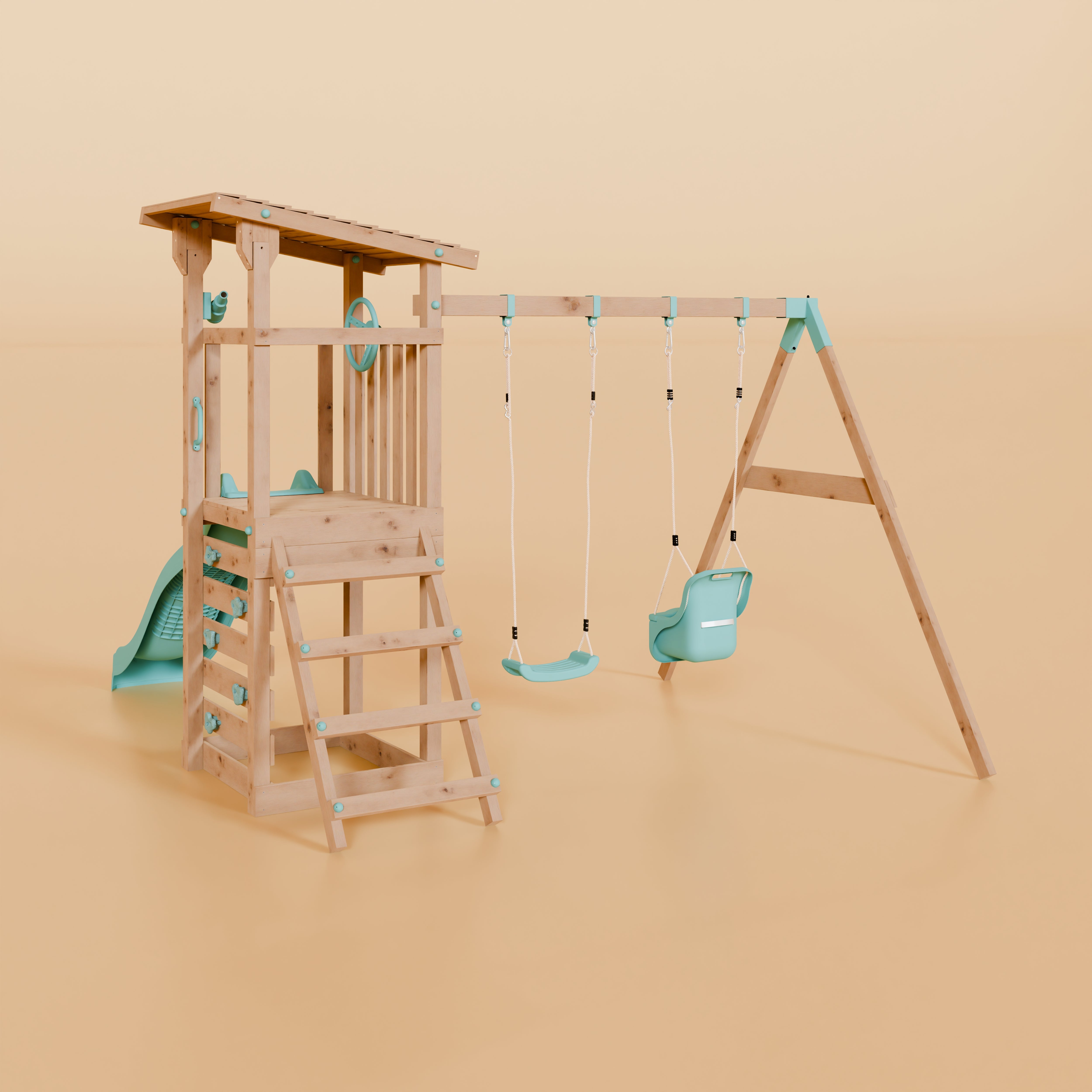Climbing Frame, Slope Roof, Double Swing