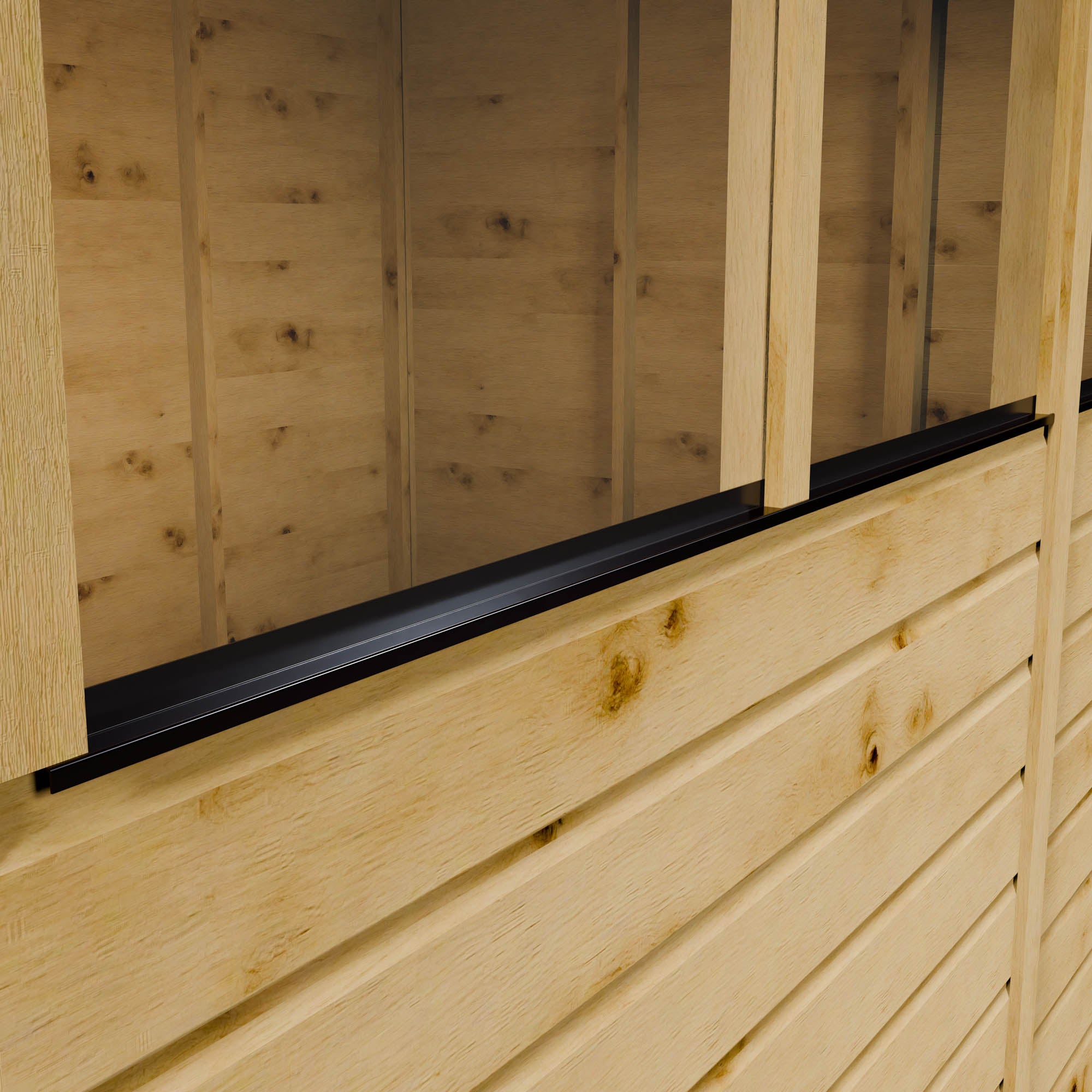 Close-up of wooden siding with a window frame