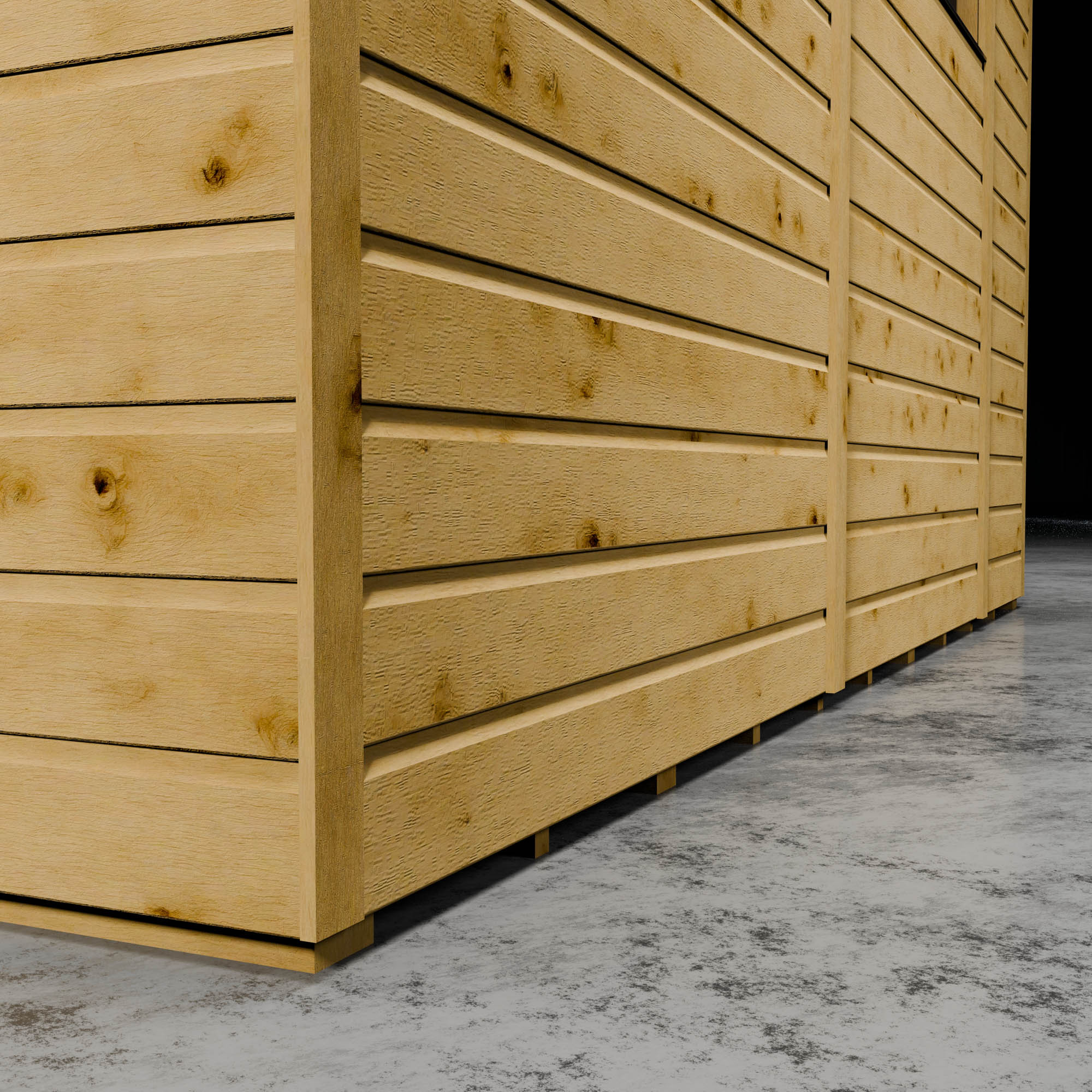 Wooden shiplap cladding shed corner