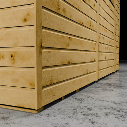 Wooden shiplap cladding shed corner