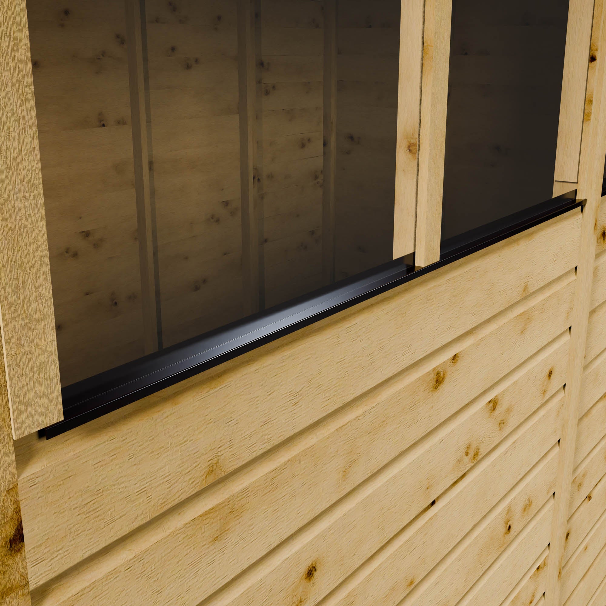 Wooden shed with a window and black frame