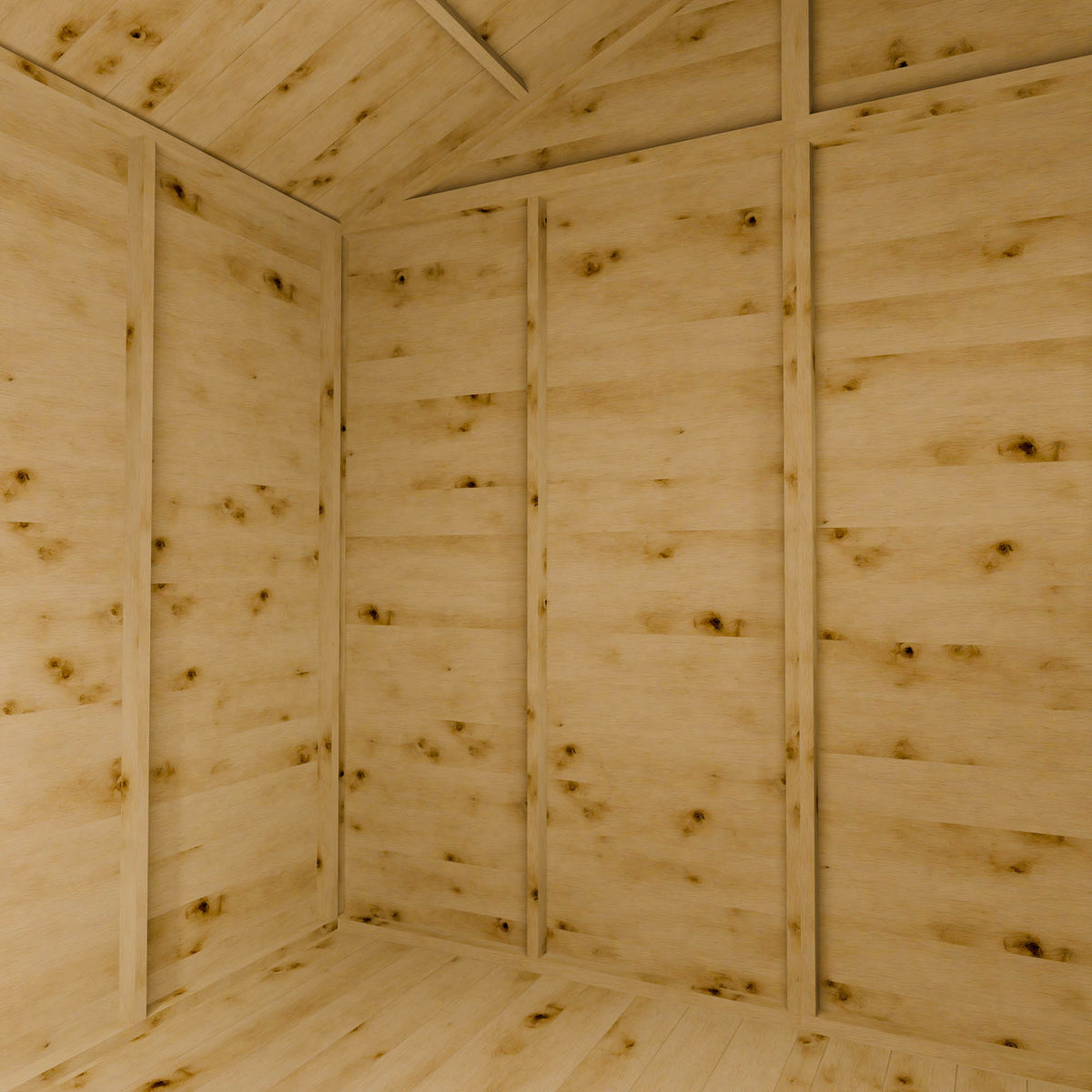 Wooden shed interior with a focus on the wooden panels.