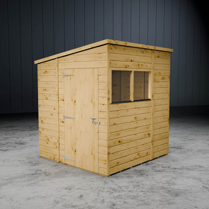 Wooden pent shiplap shed with a dark grey background